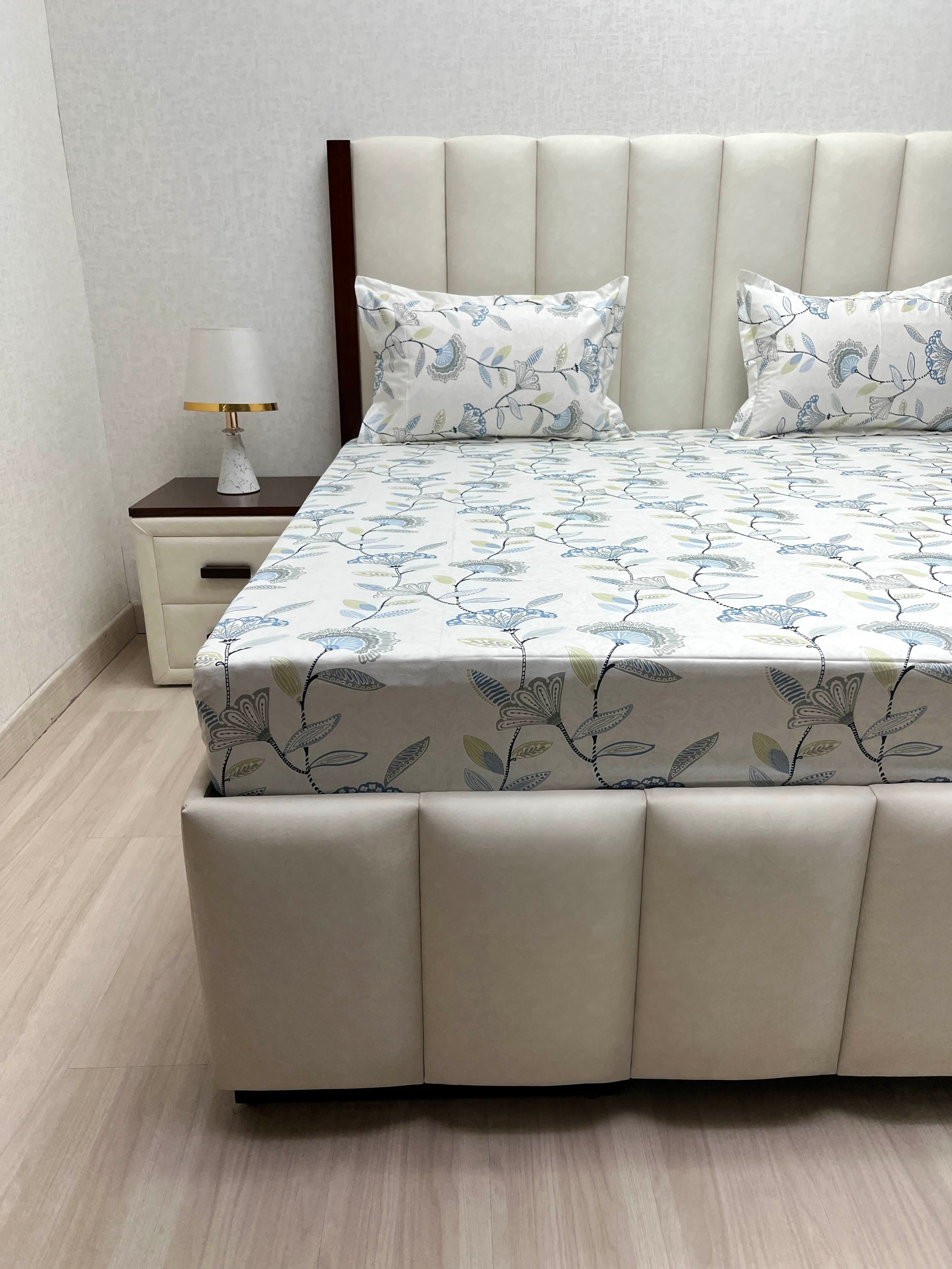 A-4855 - Pure Cotton 250 TC Queen Size Double Bedsheet (228X254) with Two Pillow Covers (43X68)