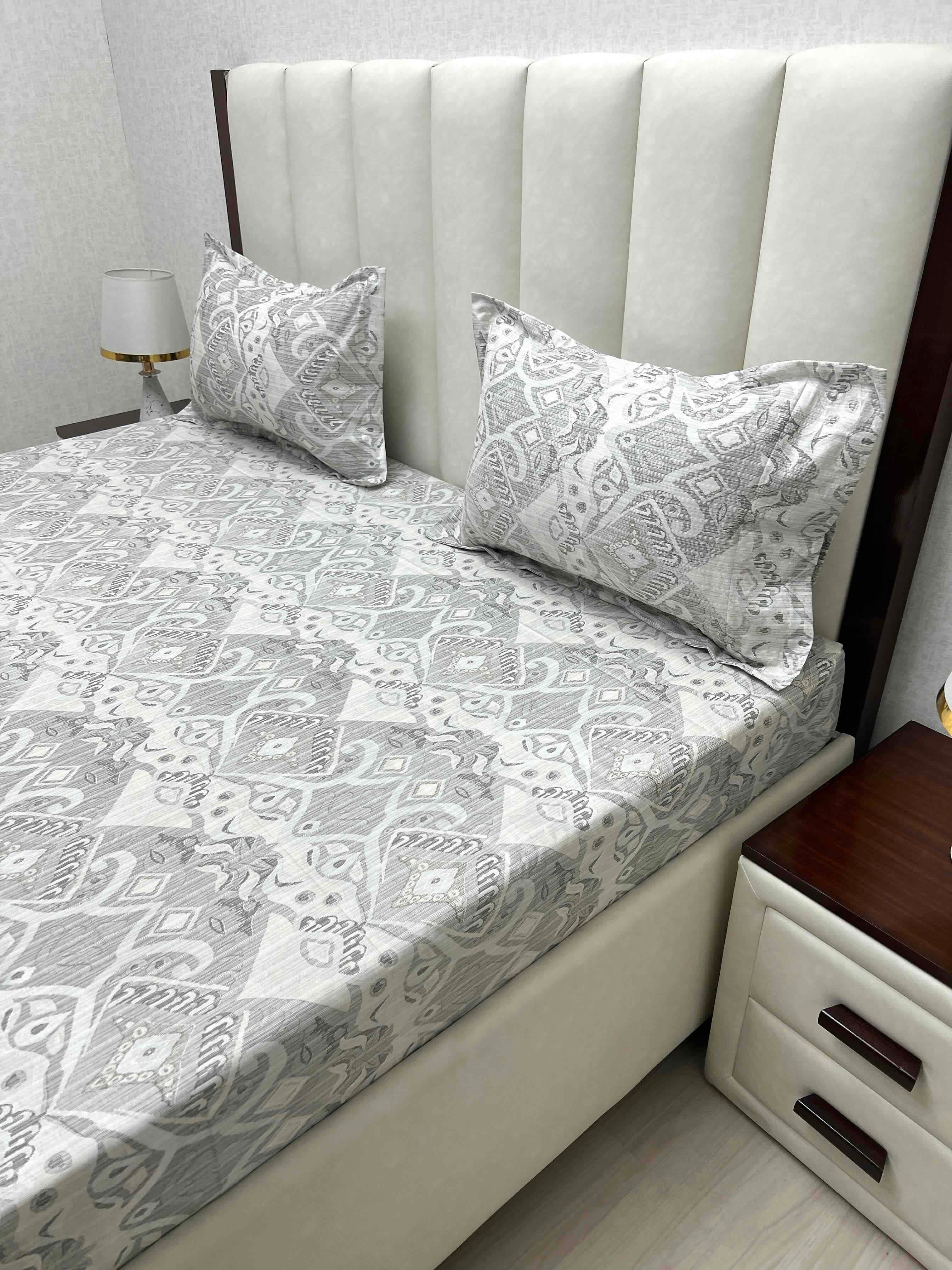 A-4856 - Pure Cotton 250 TC Queen Size Double Bedsheet (228X254) with Two Pillow Covers (43X68)