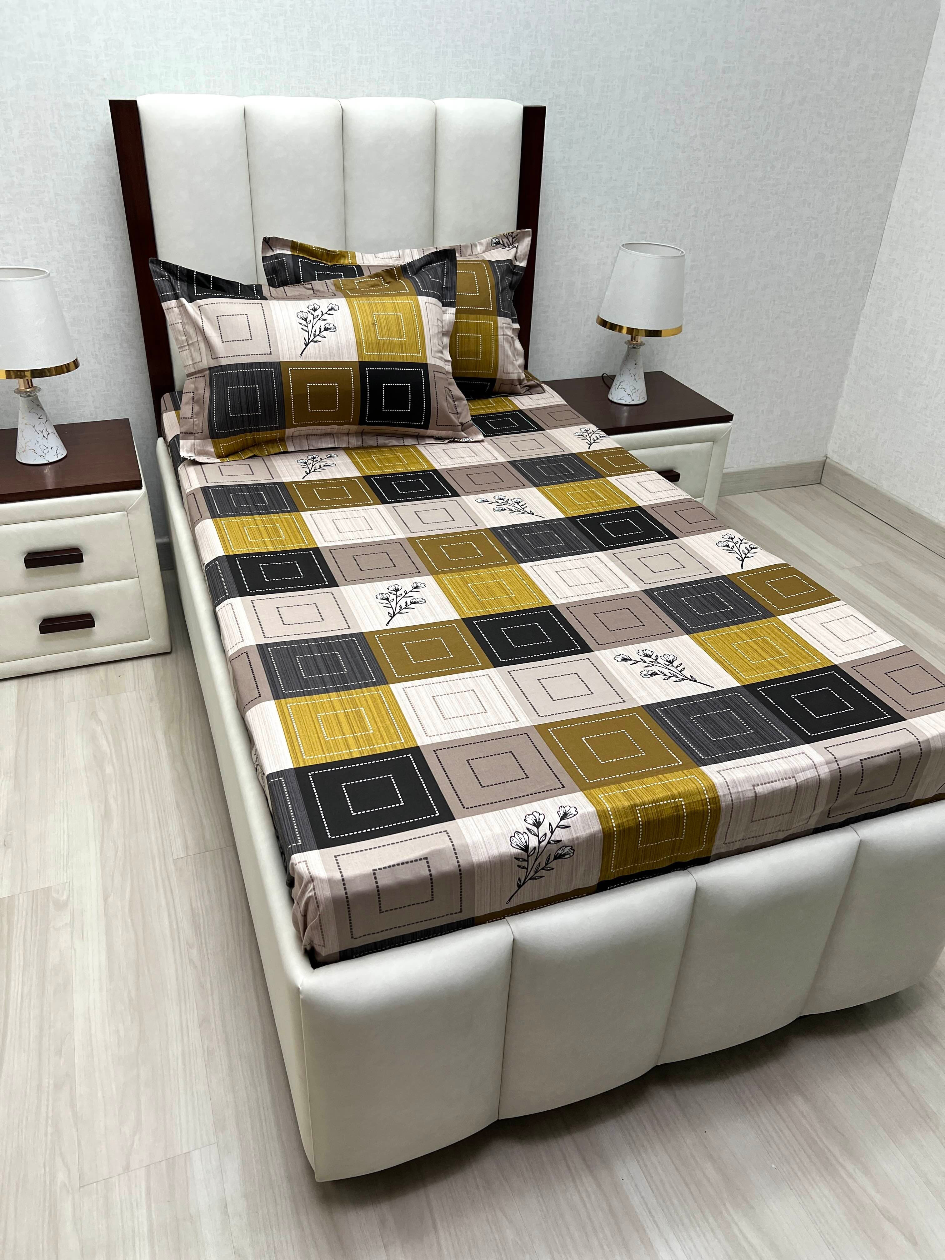 A-4864 - Pure Cotton 180 TC Single Bedsheet (173X236) with Two Pillow Covers (43X69)