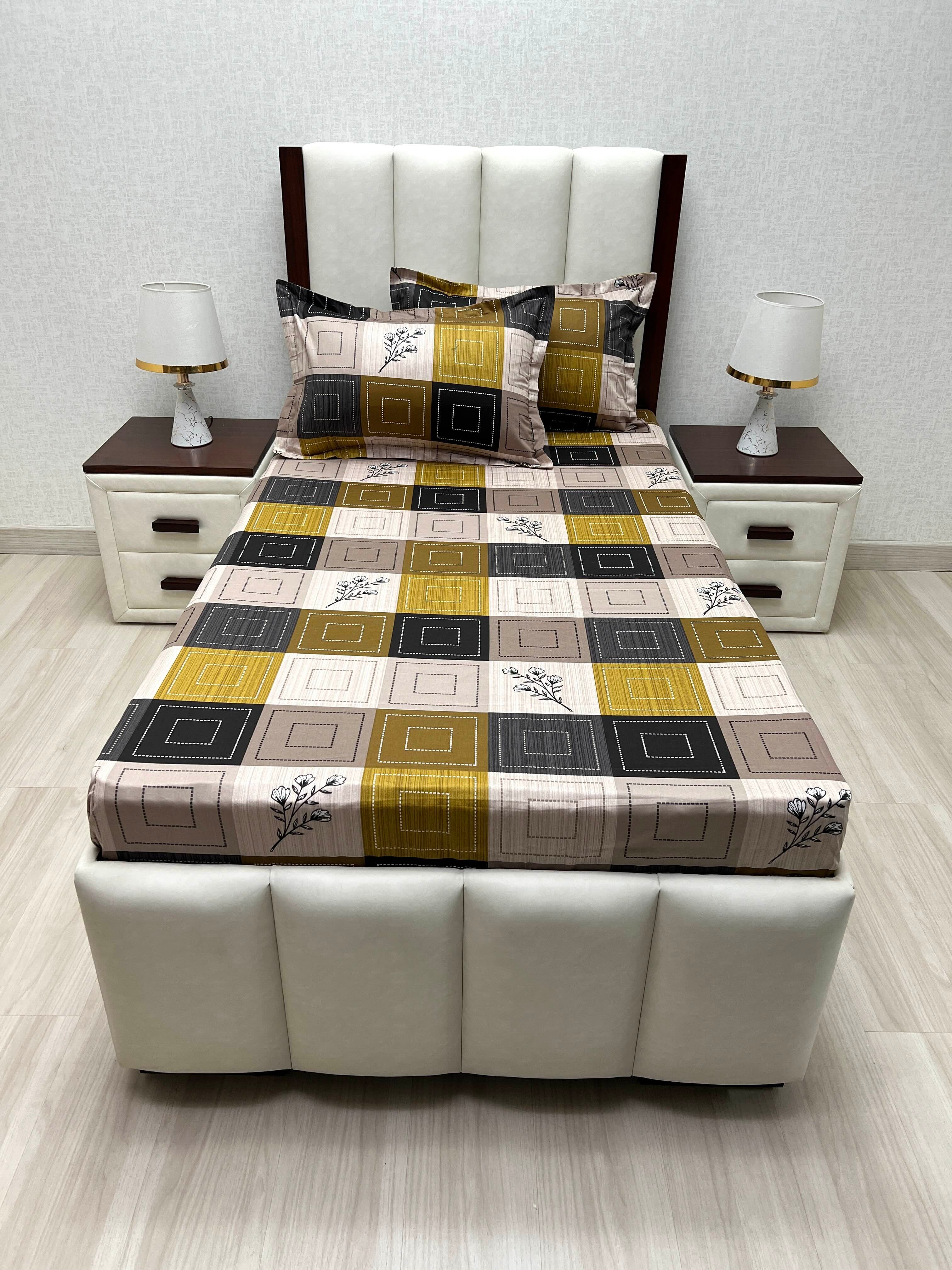 A-4864 - Pure Cotton 180 TC Single Bedsheet (173X236) with Two Pillow Covers (43X69)