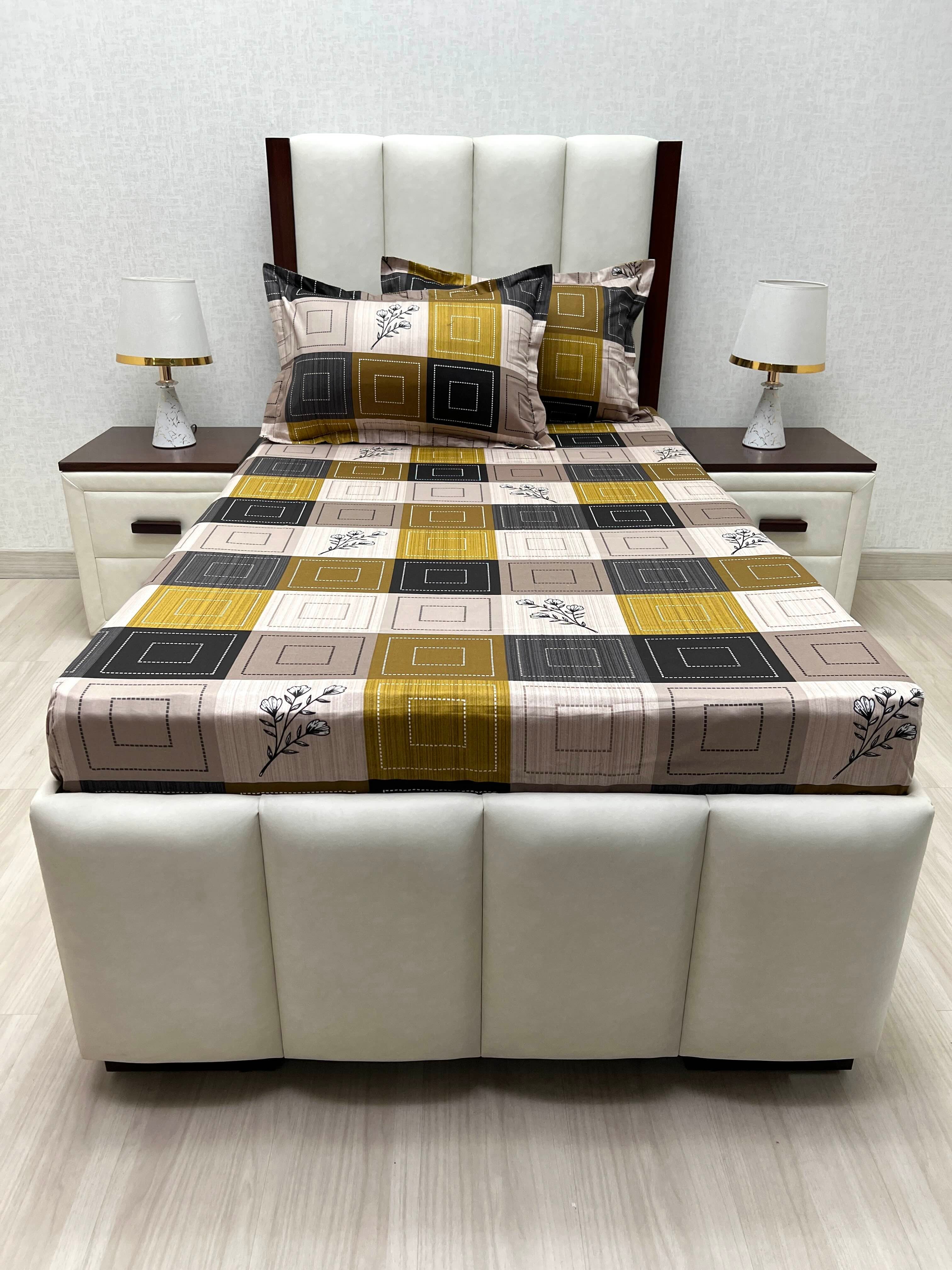 A-4864 - Pure Cotton 180 TC Single Bedsheet (173X236) with Two Pillow Covers (43X69)