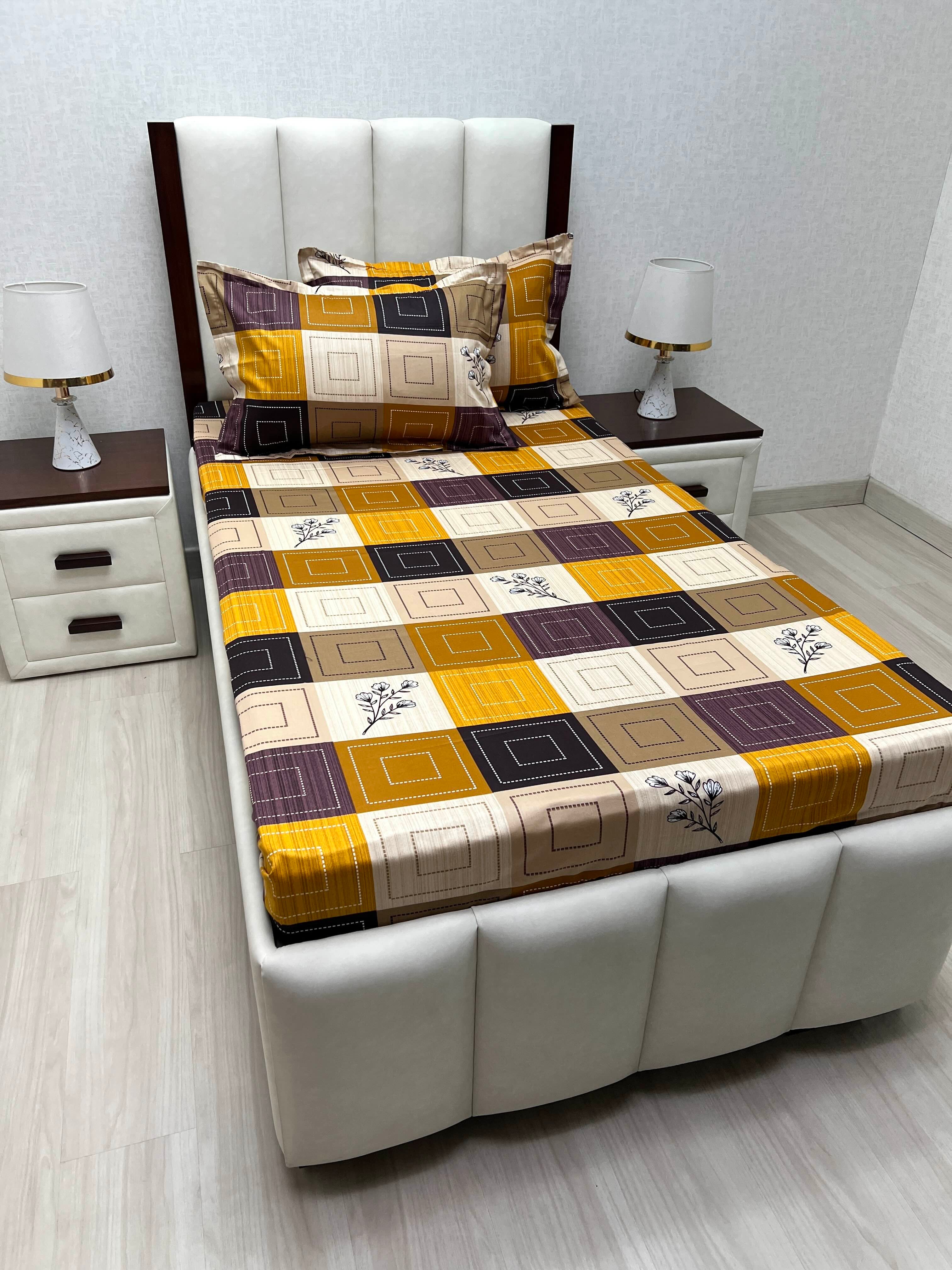 A-4865 - Pure Cotton 180 TC Single Bedsheet (173X236) with Two Pillow Covers (43X69)