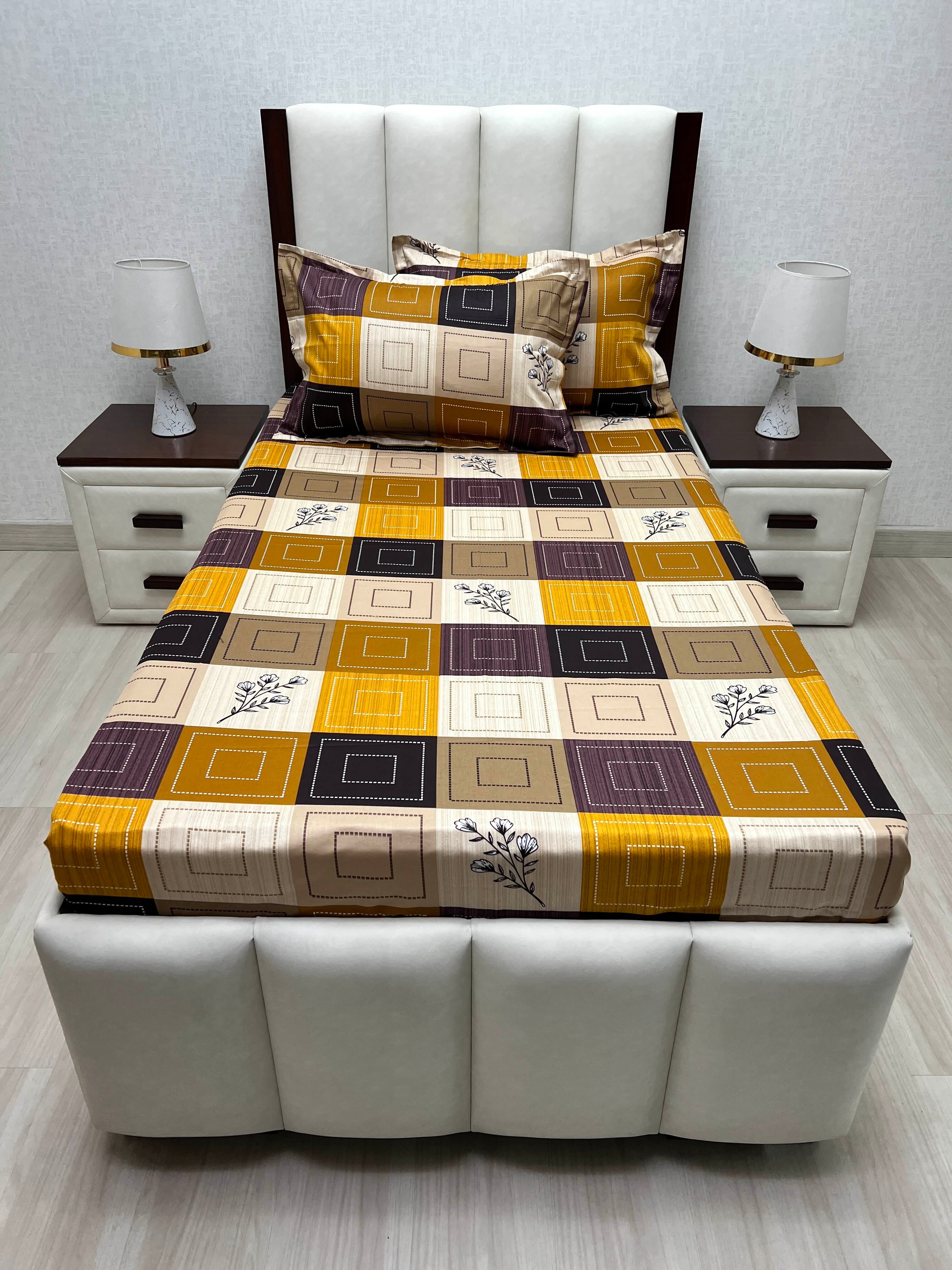 A-4865 - Pure Cotton 180 TC Single Bedsheet (173X236) with Two Pillow Covers (43X69)