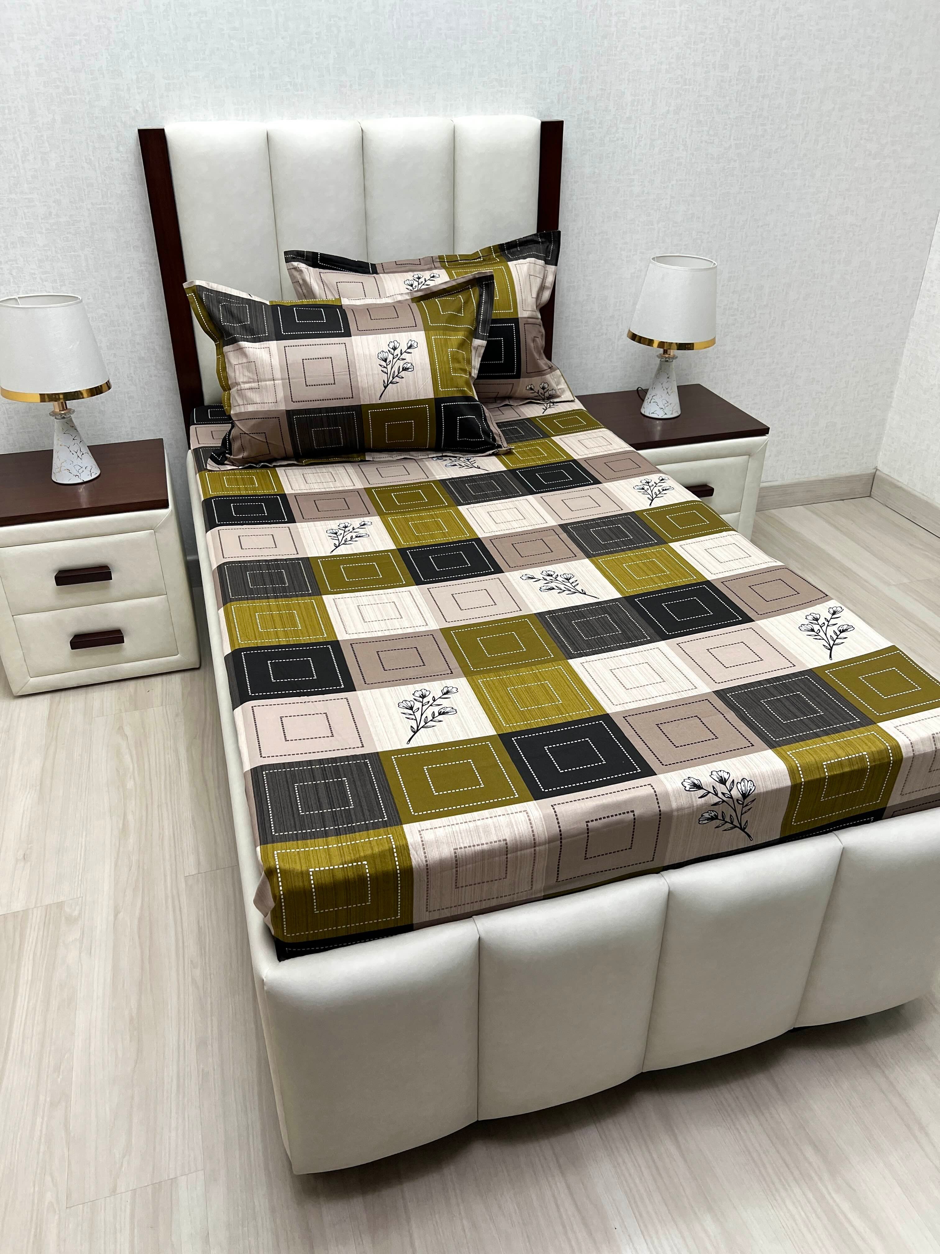 A-4866 - Pure Cotton 180 TC Single Bedsheet (173X236) with Two Pillow Covers (43X69)