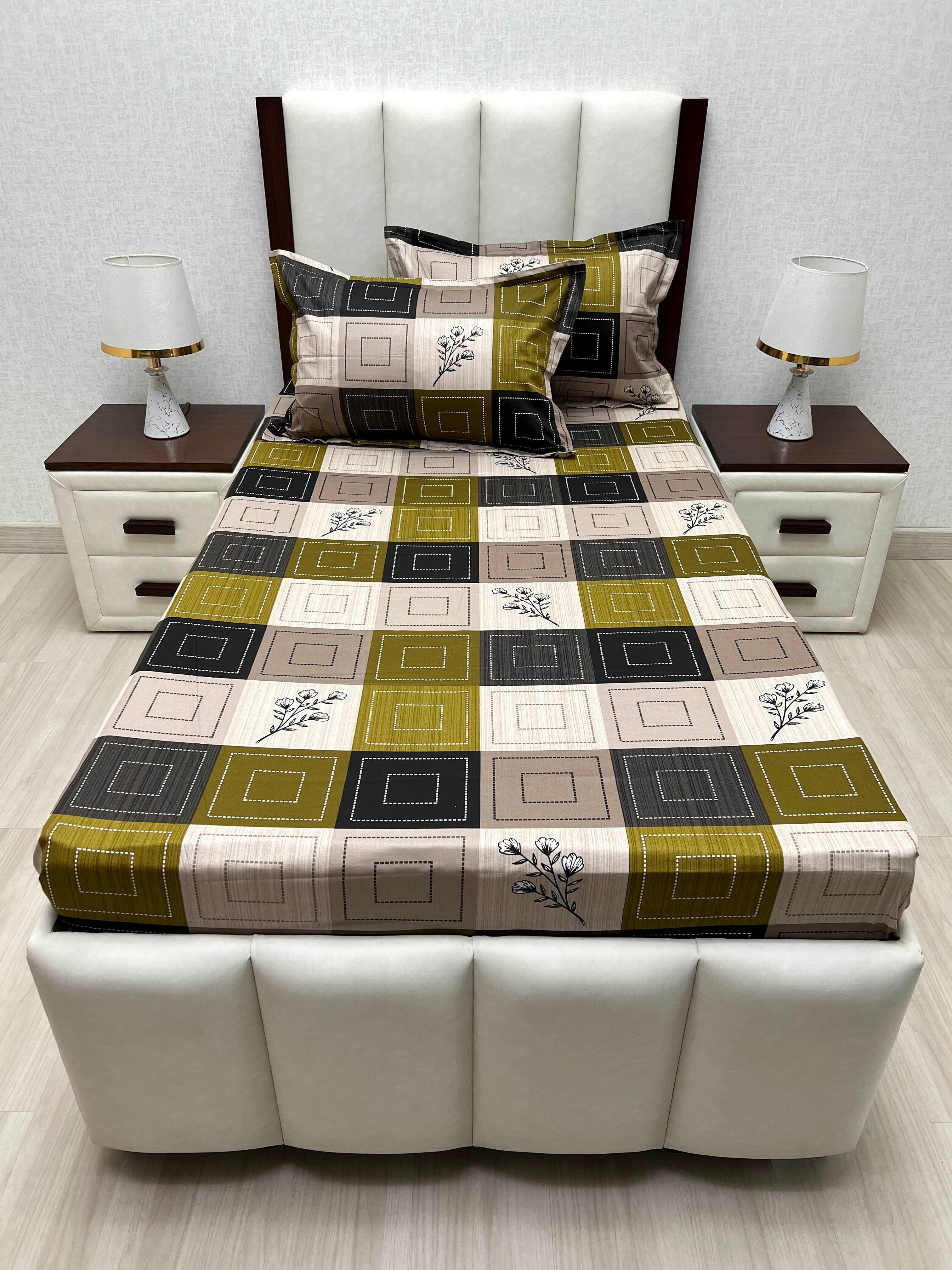 A-4866 - Pure Cotton 180 TC Single Bedsheet (173X236) with Two Pillow Covers (43X69)