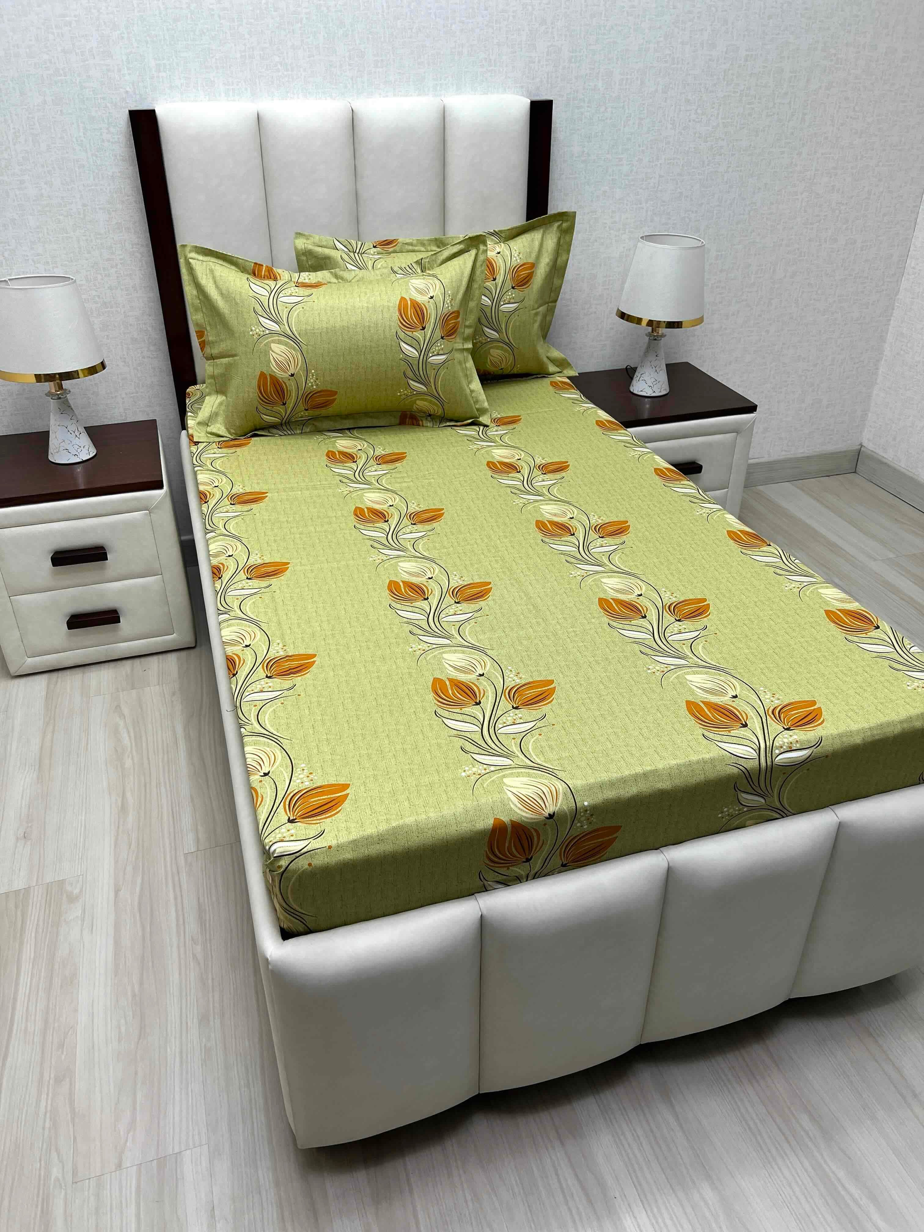 A-4870 - Pure Cotton 180 TC Single Bedsheet (173X236) with Two Pillow Covers (43X69)