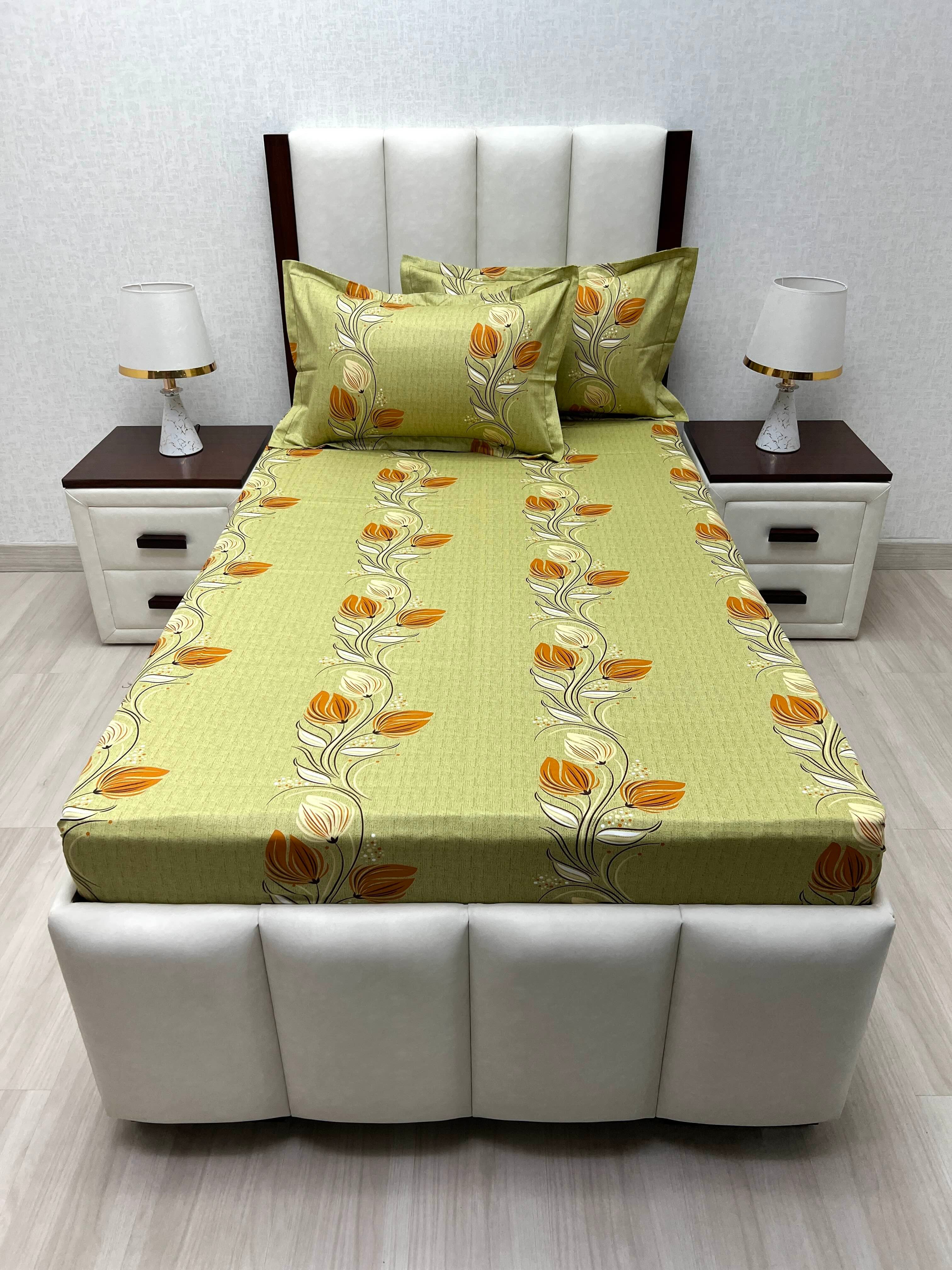 A-4870 - Pure Cotton 180 TC Single Bedsheet (173X236) with Two Pillow Covers (43X69)