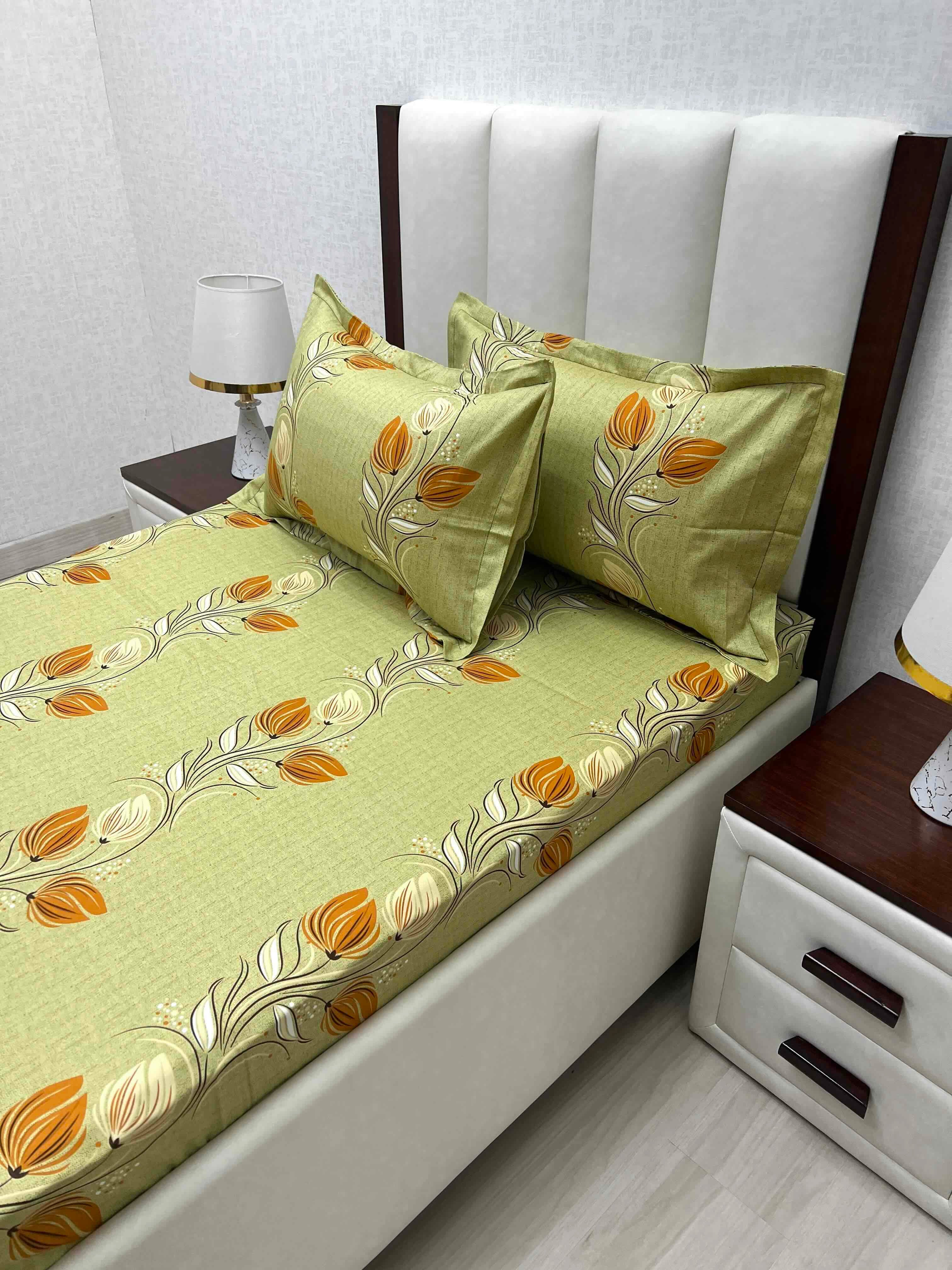 A-4870 - Pure Cotton 180 TC Single Bedsheet (173X236) with Two Pillow Covers (43X69)