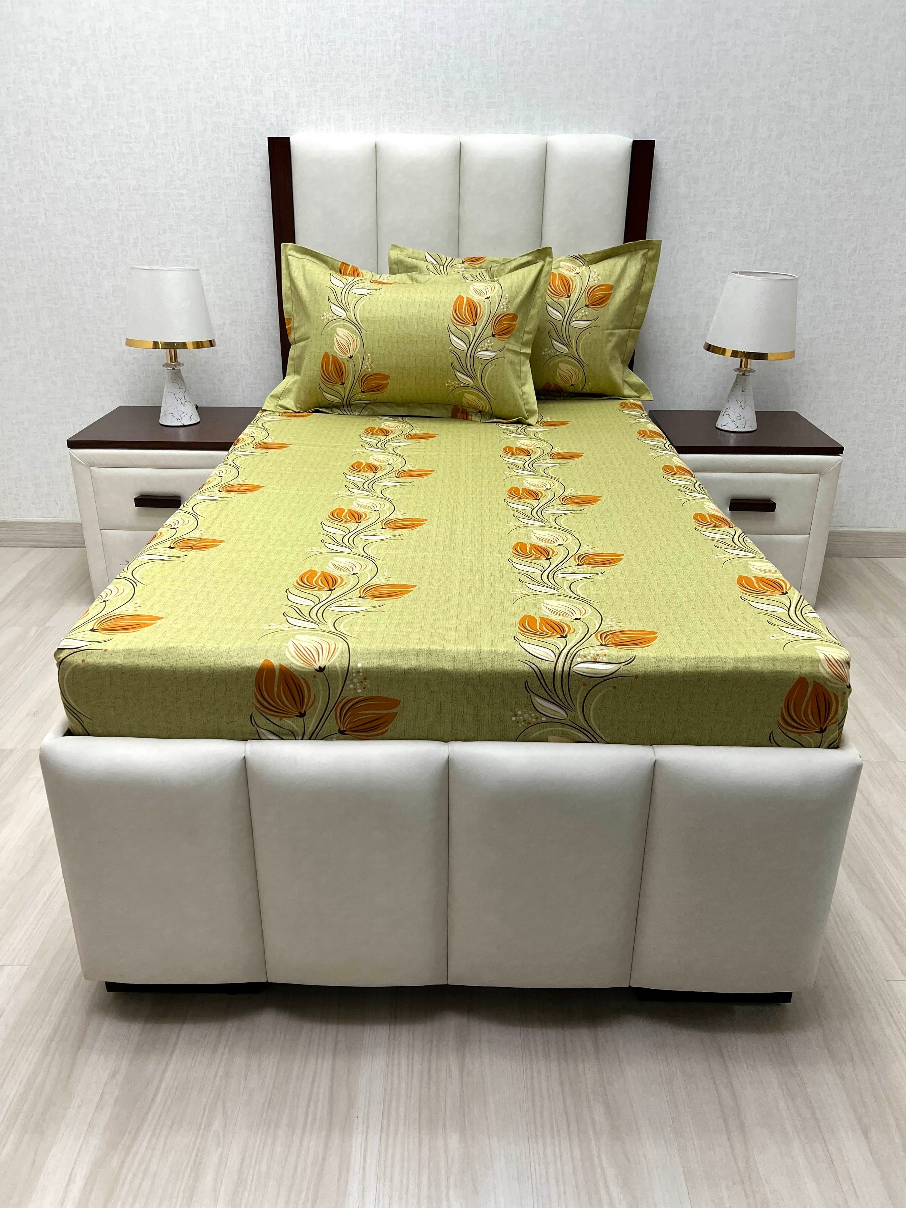 A-4870 - Pure Cotton 180 TC Single Bedsheet (173X236) with Two Pillow Covers (43X69)