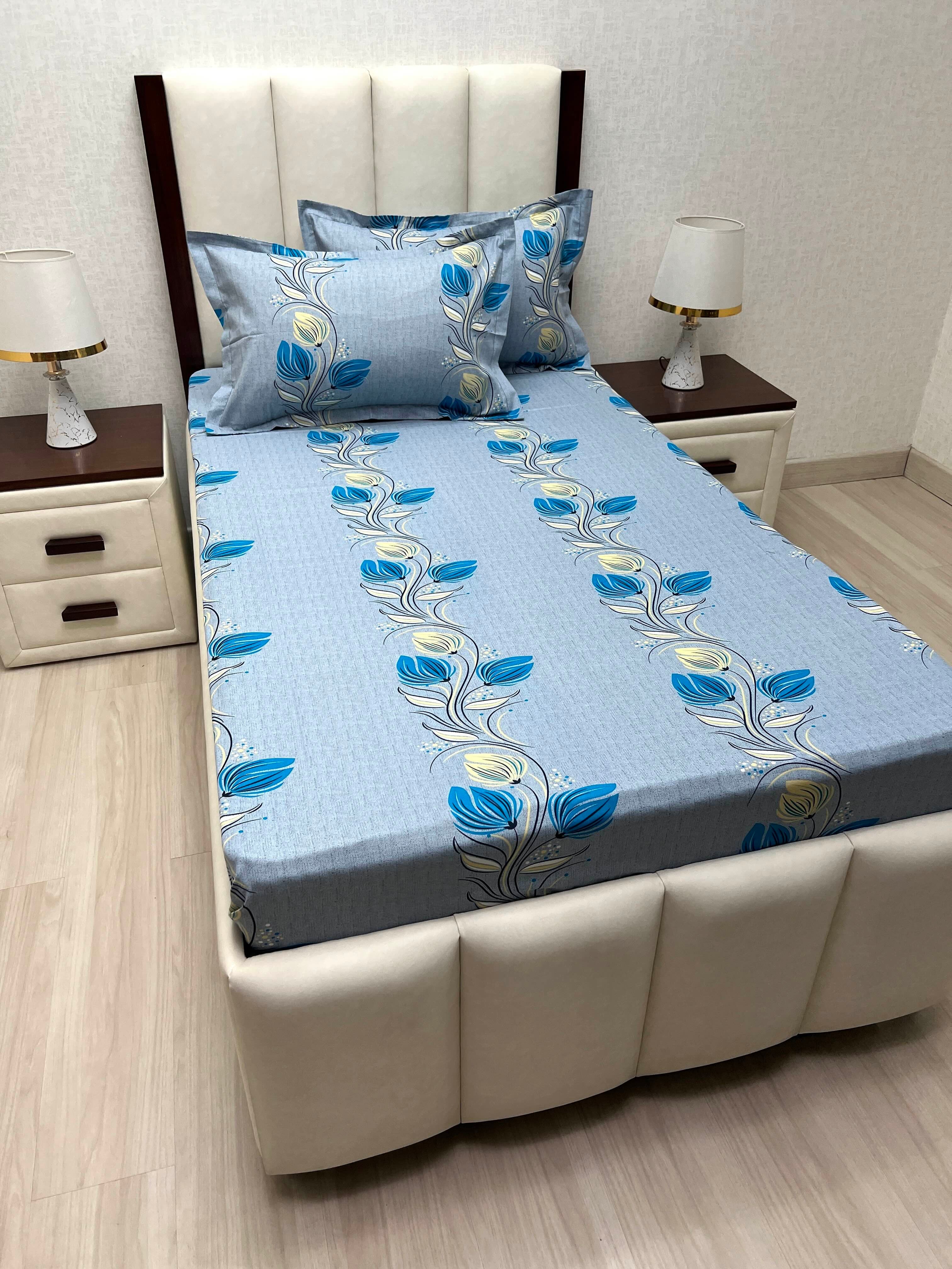 A-4871 - Pure Cotton 180 TC Single Bedsheet (173X236) with Two Pillow Covers (43X69)