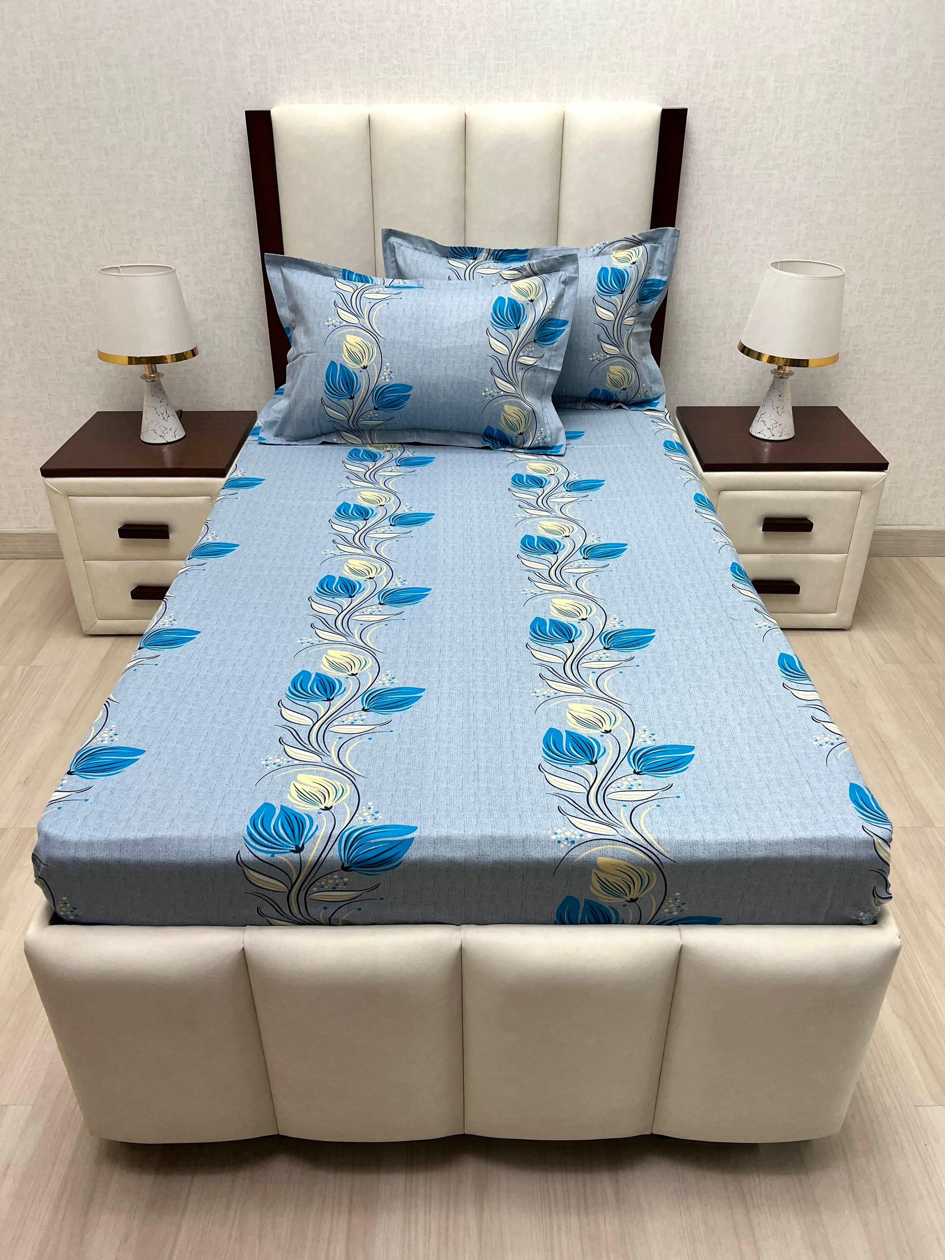 A-4871 - Pure Cotton 180 TC Single Bedsheet (173X236) with Two Pillow Covers (43X69)