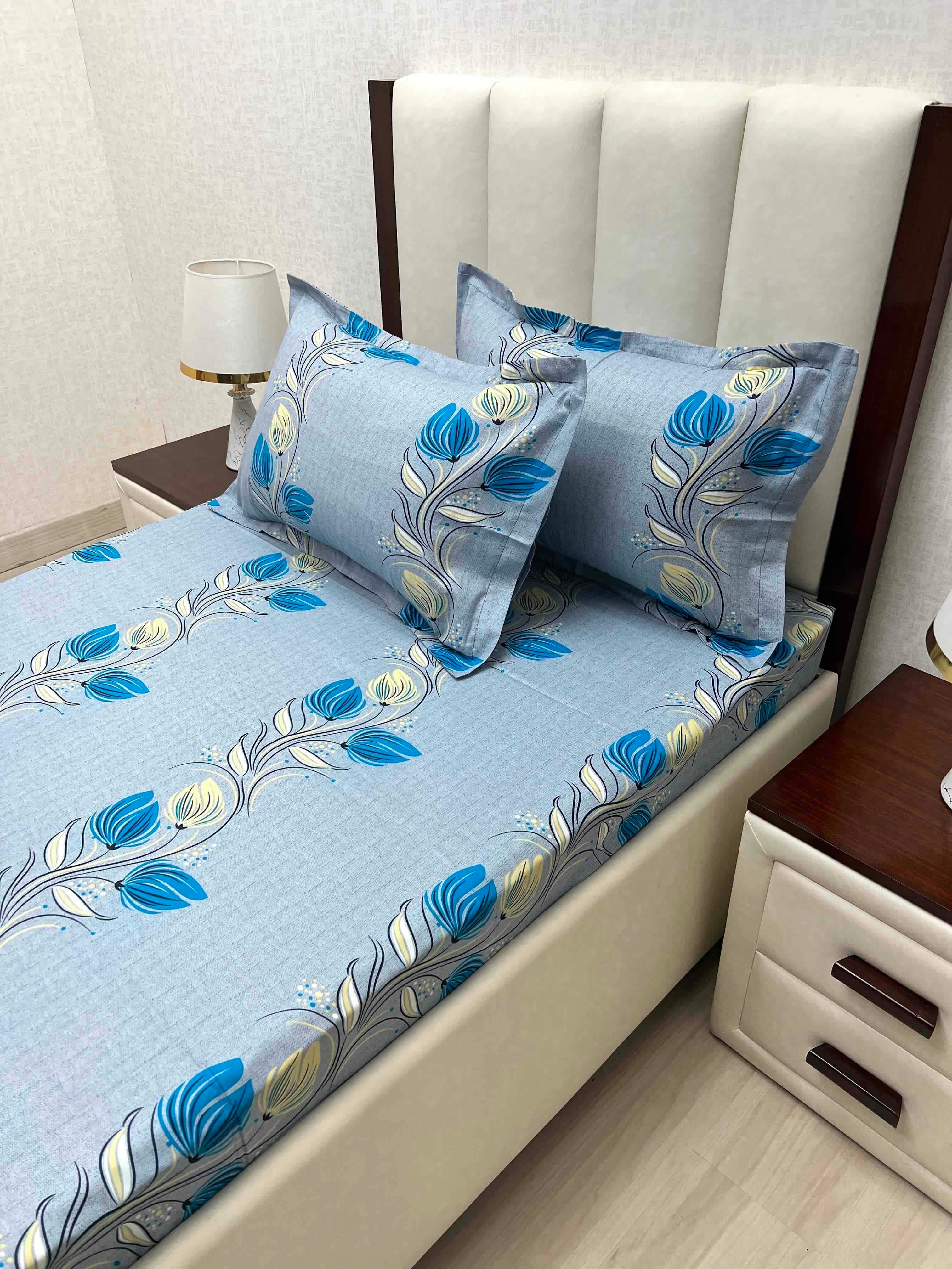 A-4871 - Pure Cotton 180 TC Single Bedsheet (173X236) with Two Pillow Covers (43X69)