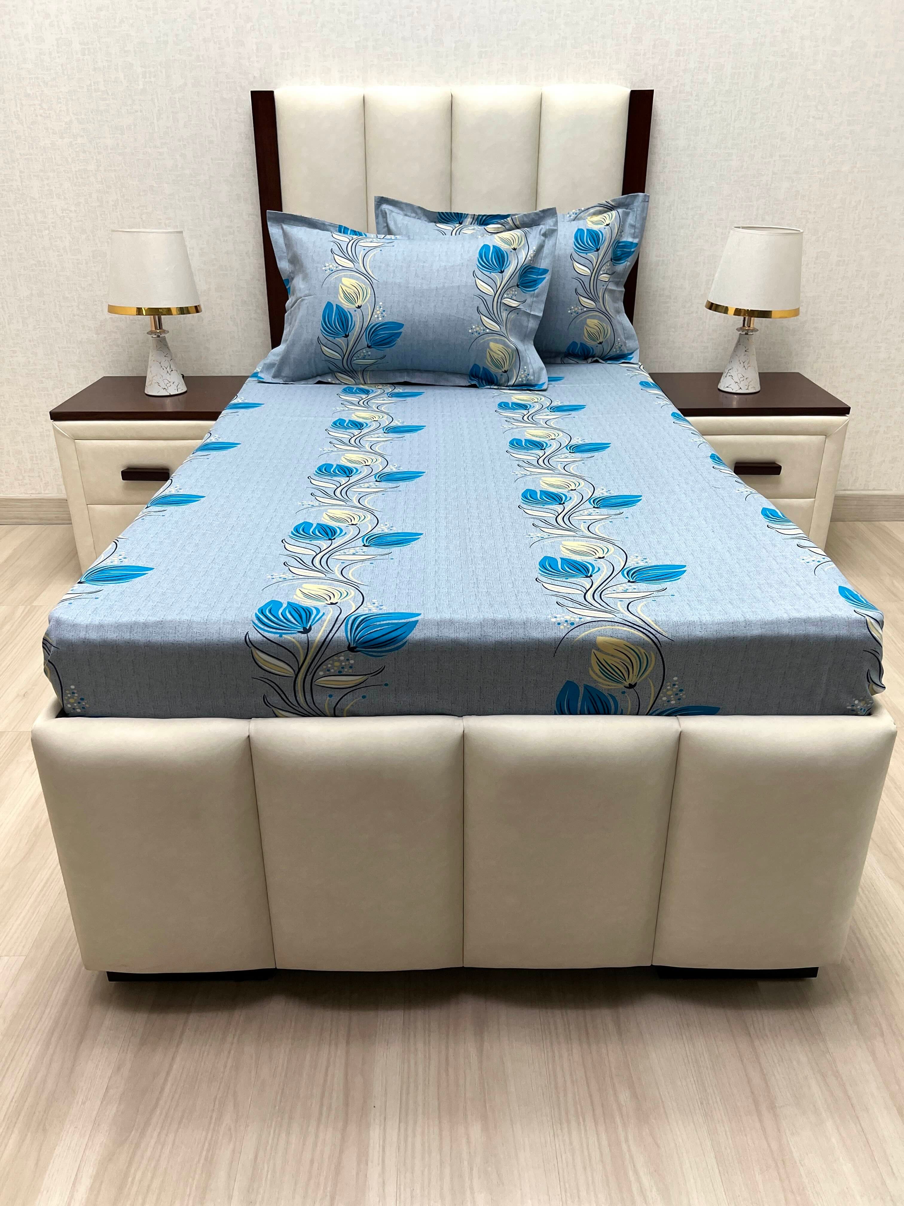 A-4871 - Pure Cotton 180 TC Single Bedsheet (173X236) with Two Pillow Covers (43X69)