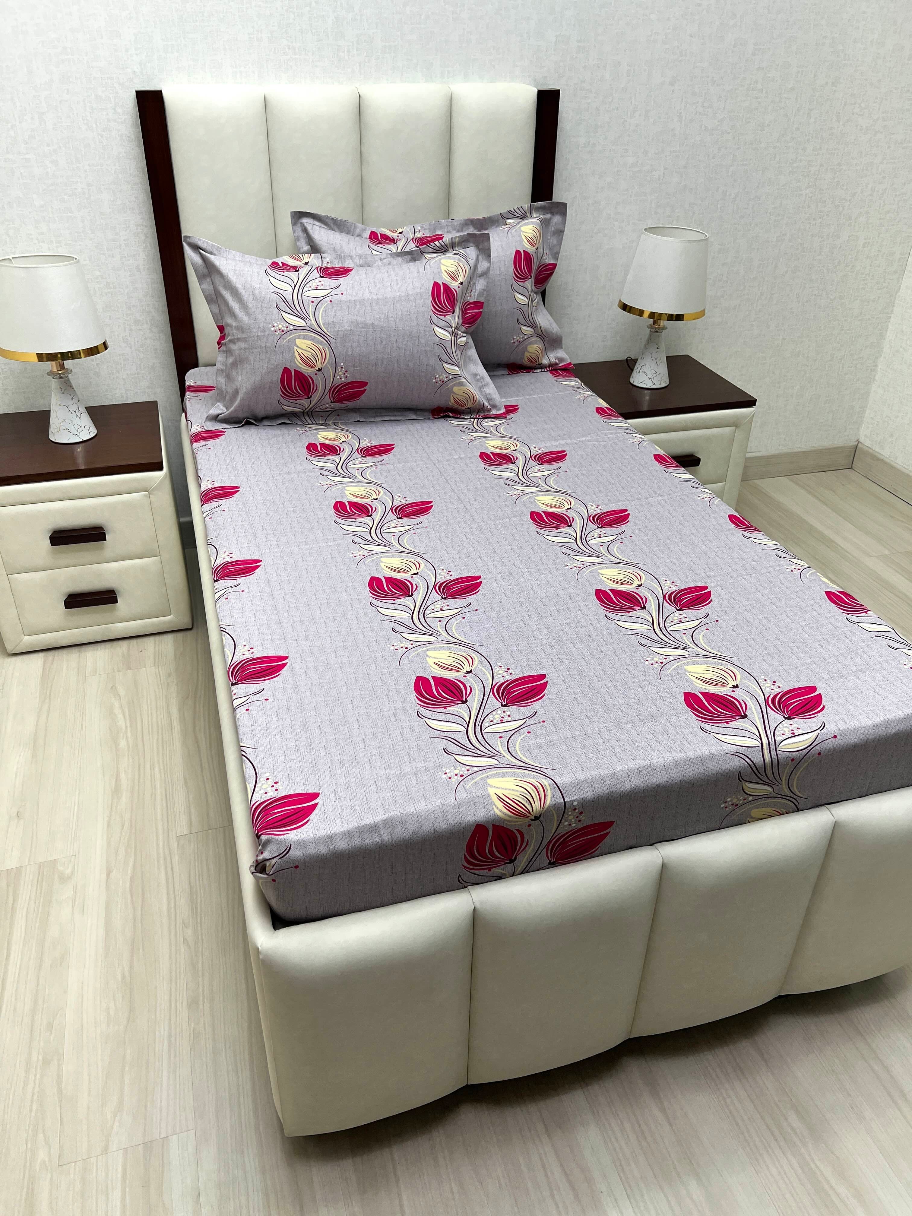 A-4872 - Pure Cotton 180 TC Single Bedsheet (173X236) with Two Pillow Covers (43X69)