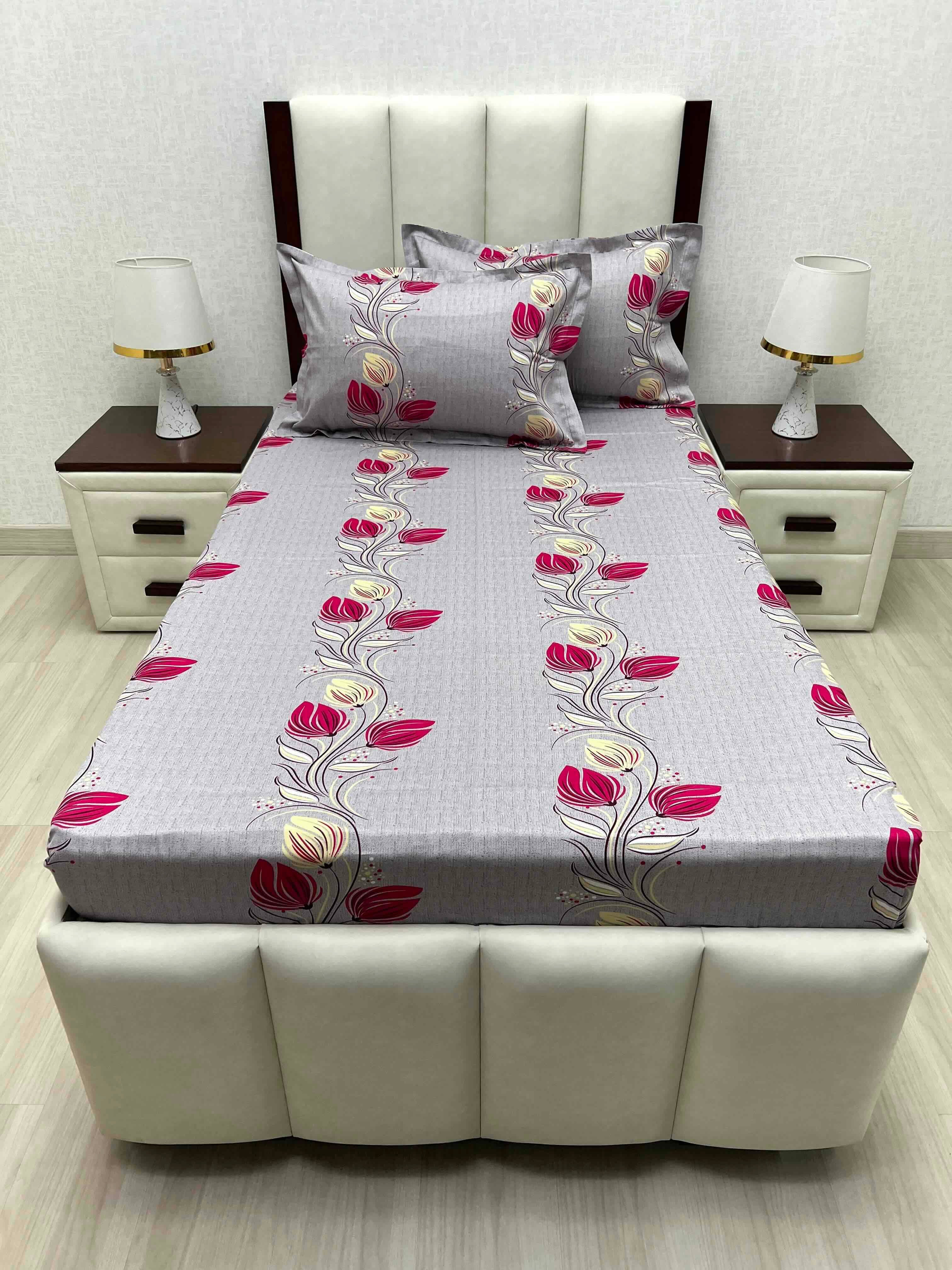 A-4872 - Pure Cotton 180 TC Single Bedsheet (173X236) with Two Pillow Covers (43X69)