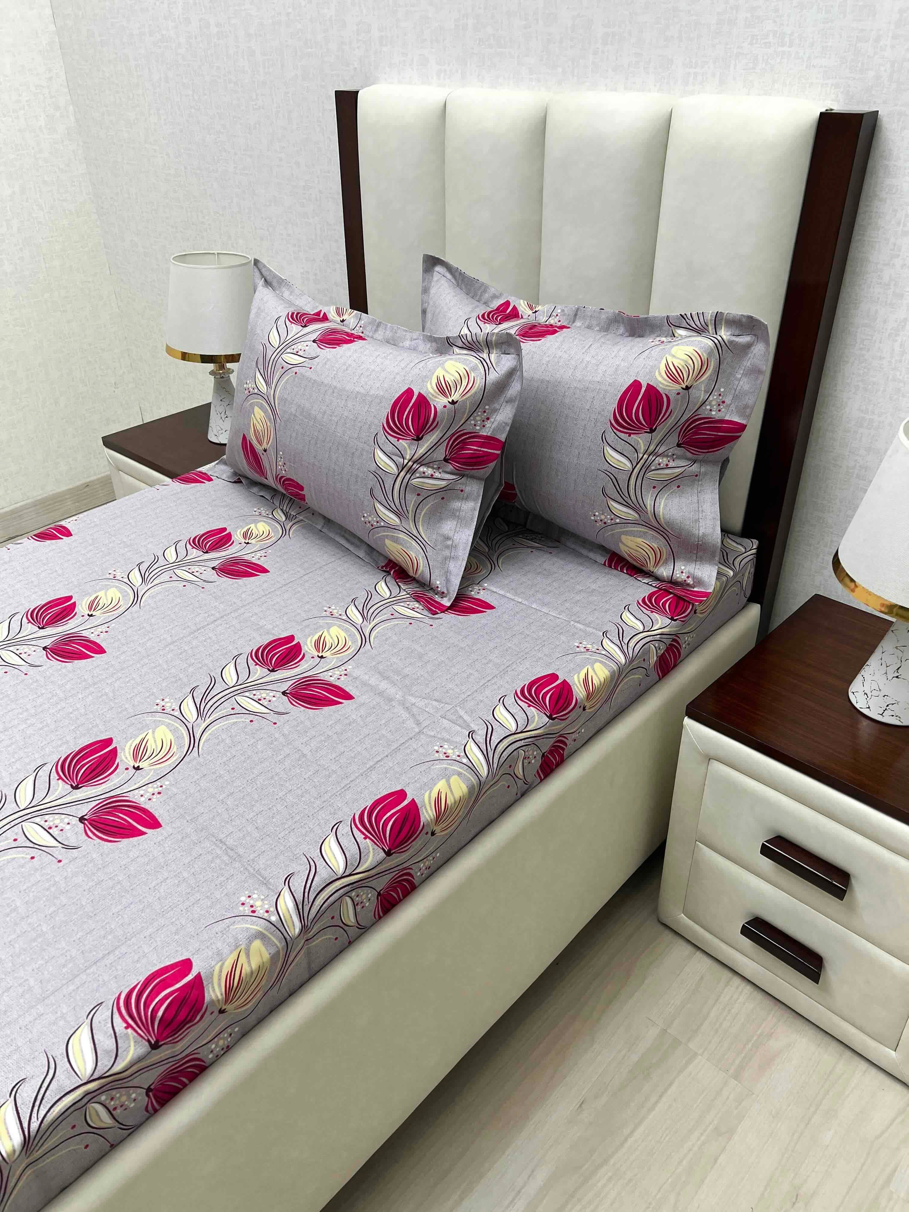 A-4872 - Pure Cotton 180 TC Single Bedsheet (173X236) with Two Pillow Covers (43X69)