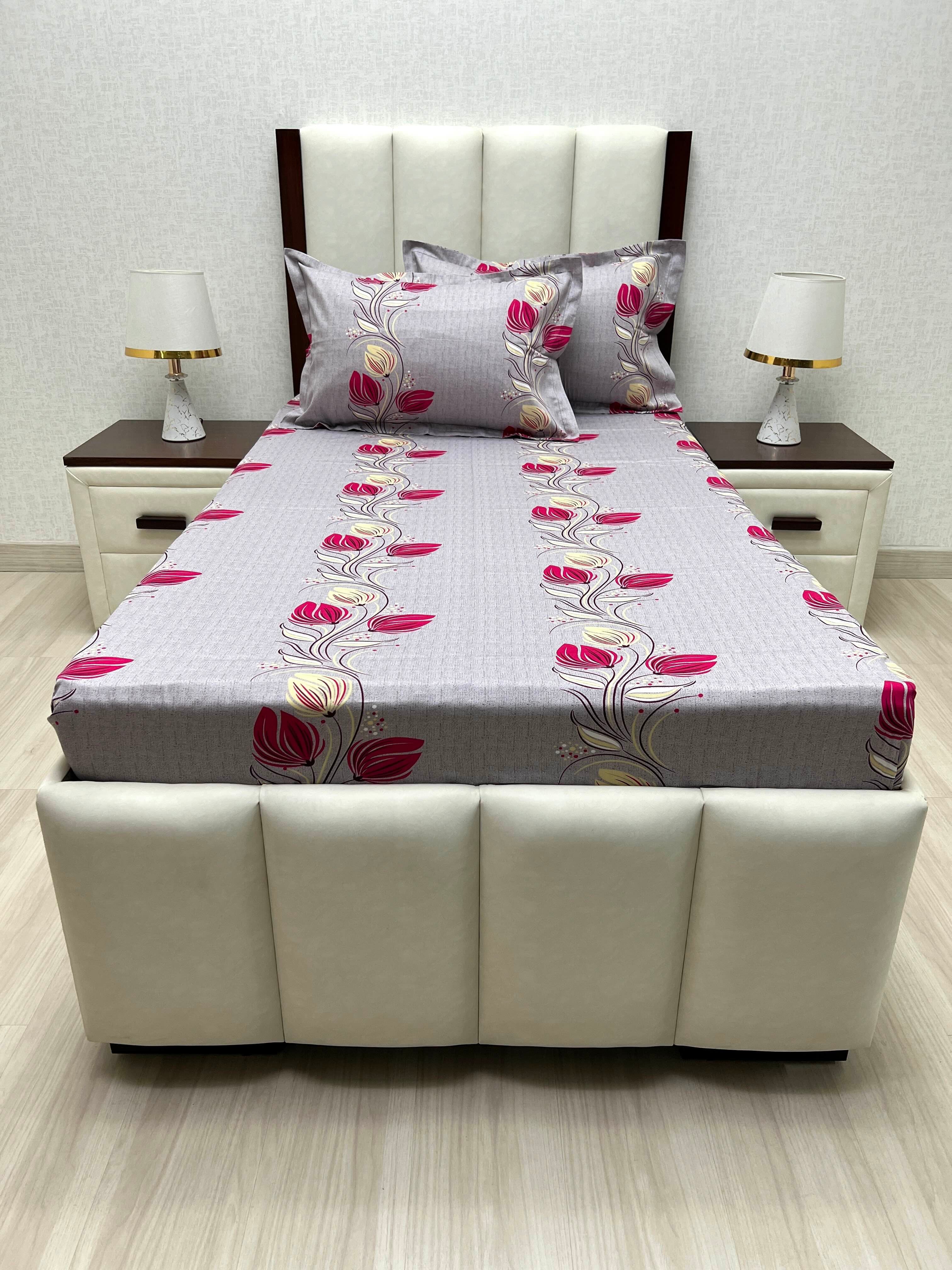 A-4872 - Pure Cotton 180 TC Single Bedsheet (173X236) with Two Pillow Covers (43X69)