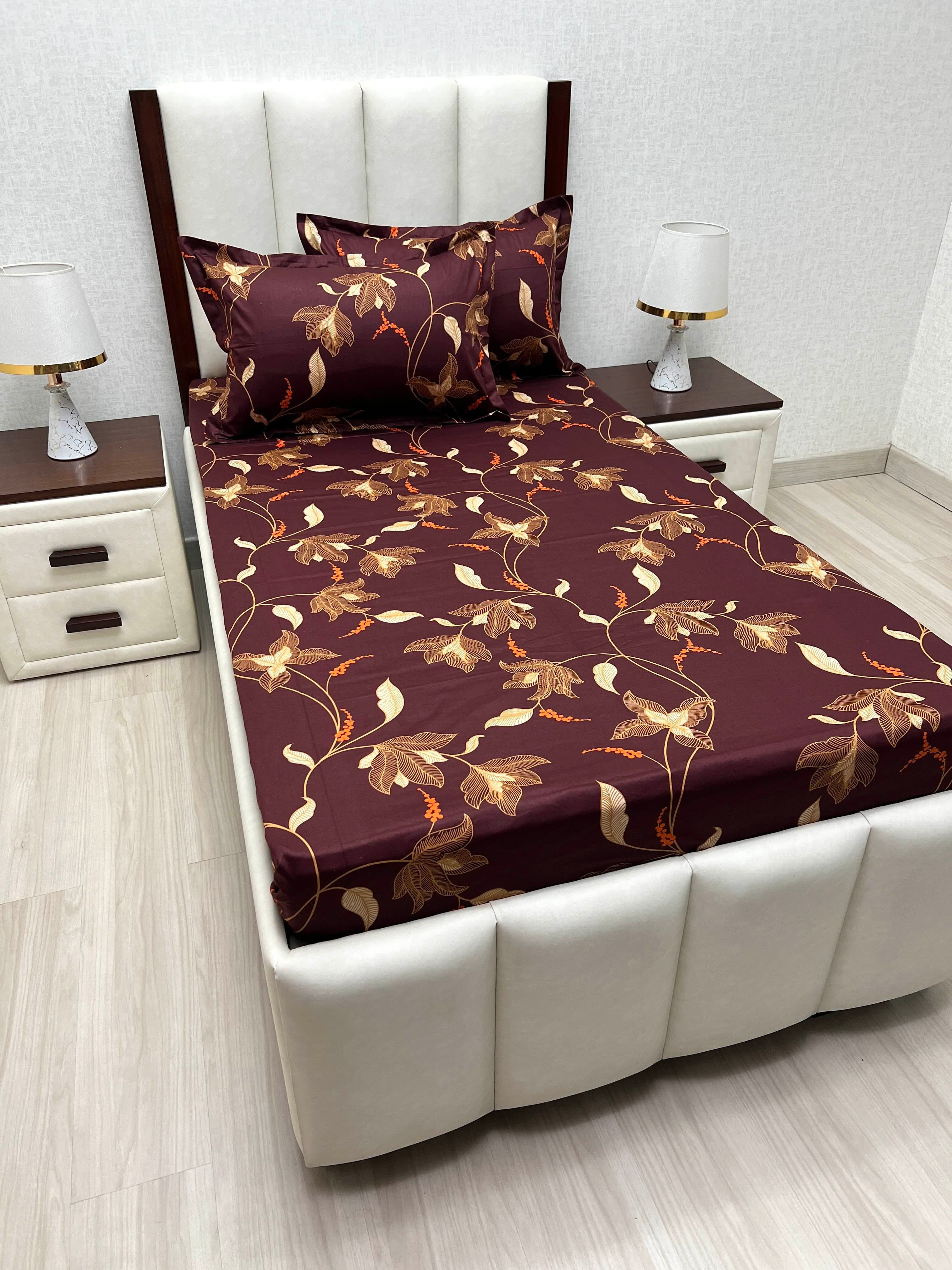 A-4873 - Pure Cotton 180 TC Single Bedsheet (173X236) with Two Pillow Covers (43X69)