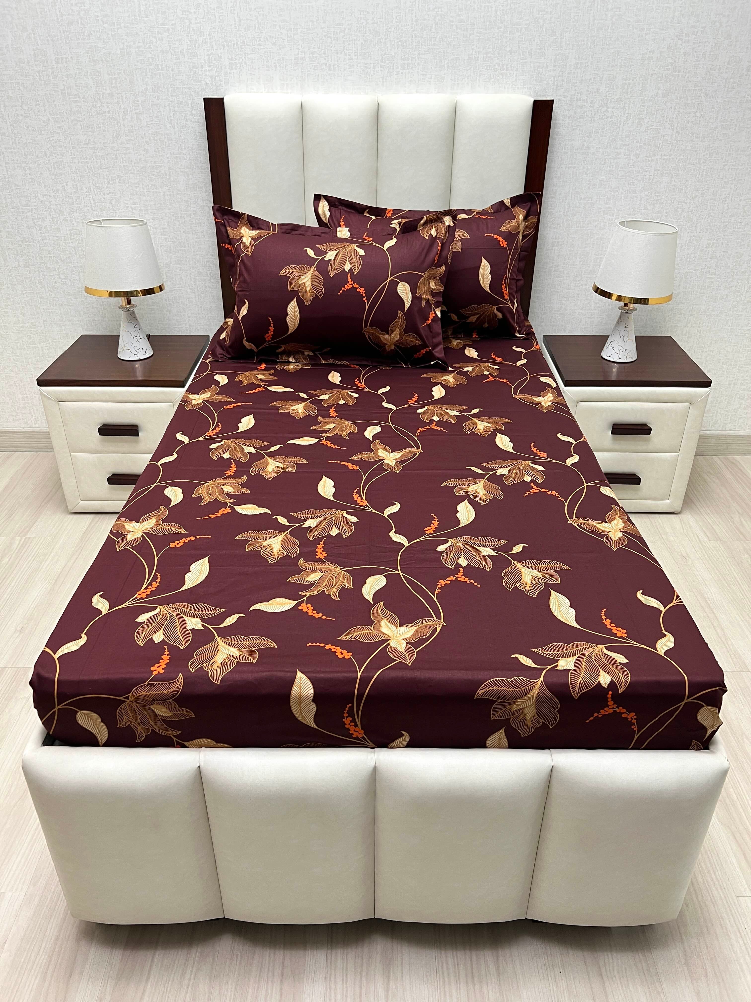 A-4873 - Pure Cotton 180 TC Single Bedsheet (173X236) with Two Pillow Covers (43X69)