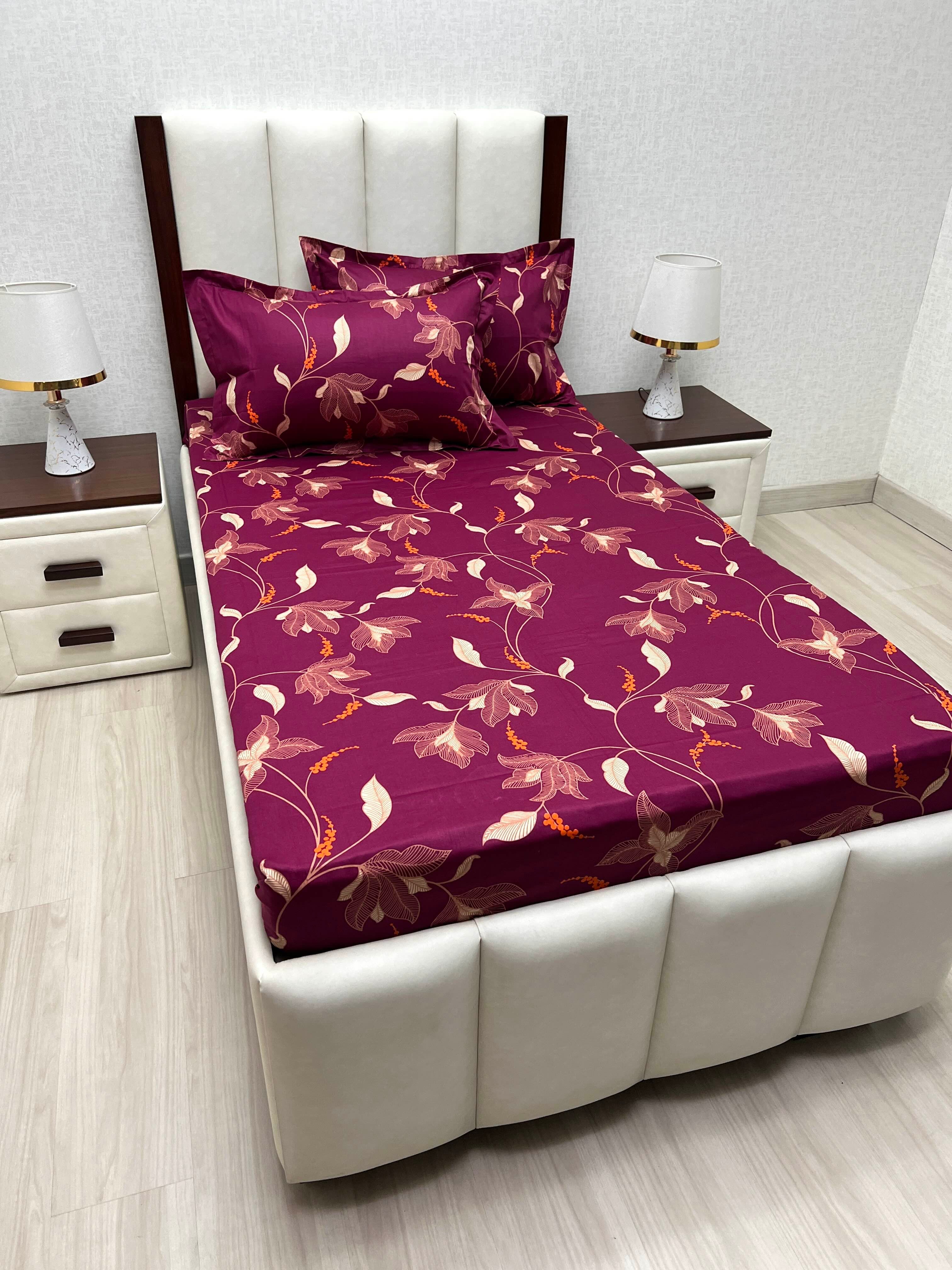 A-4874 - Pure Cotton 180 TC Single Bedsheet (173X236) with Two Pillow Covers (43X69)