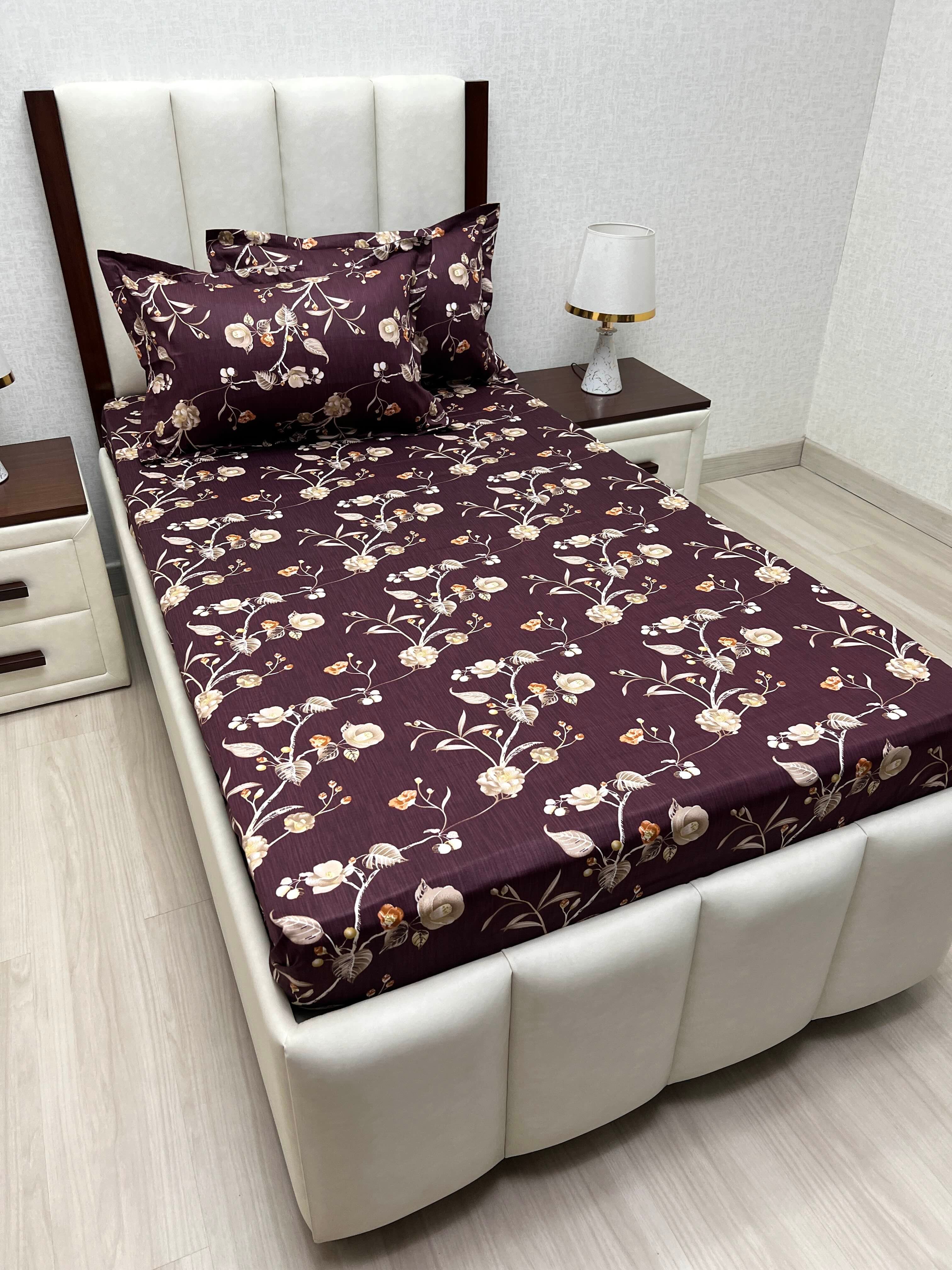 A-4876 - Pure Cotton 180 TC Single Bedsheet (173X236) with Two Pillow Covers (43X69)