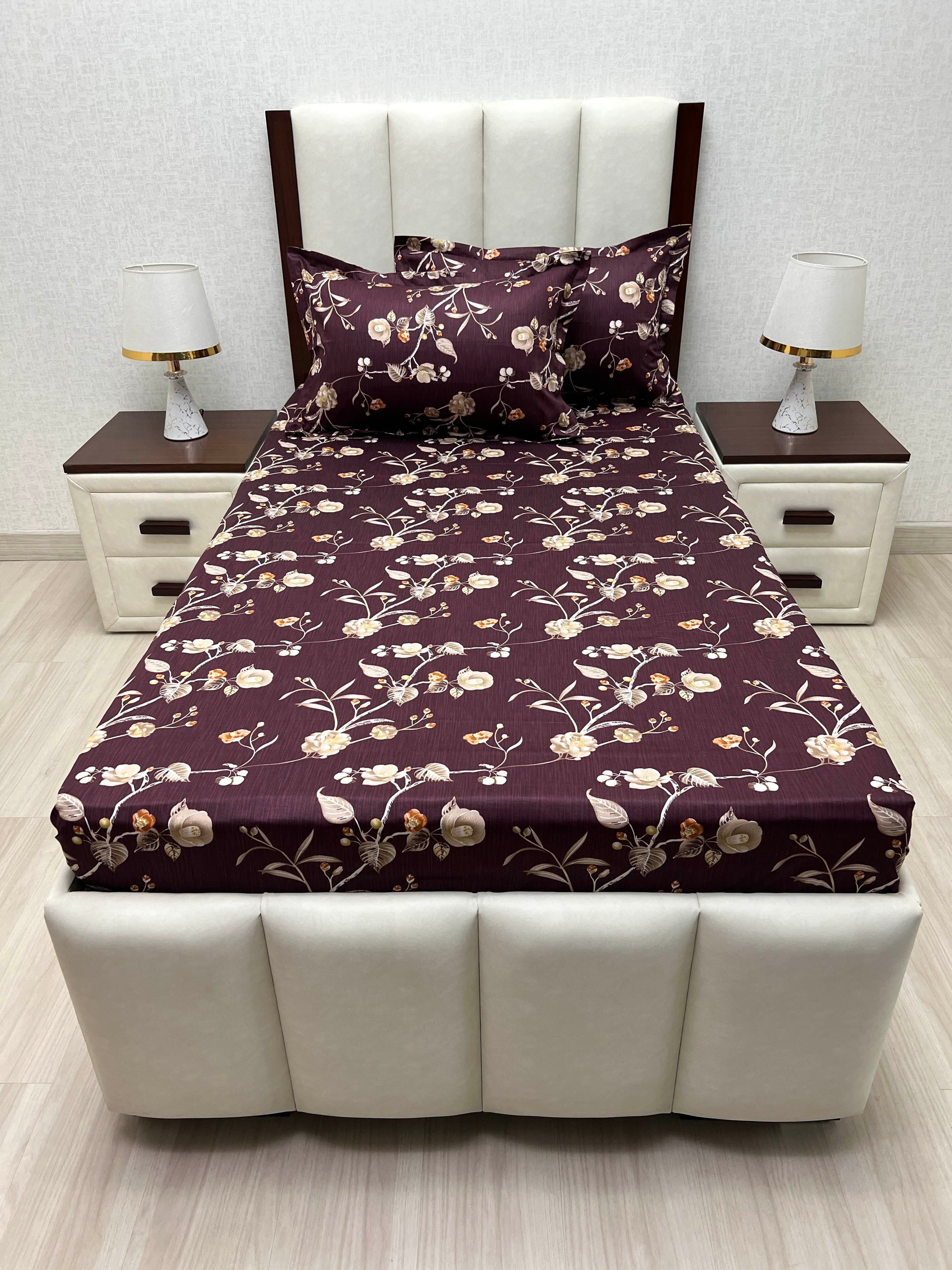 A-4876 - Pure Cotton 180 TC Single Bedsheet (173X236) with Two Pillow Covers (43X69)