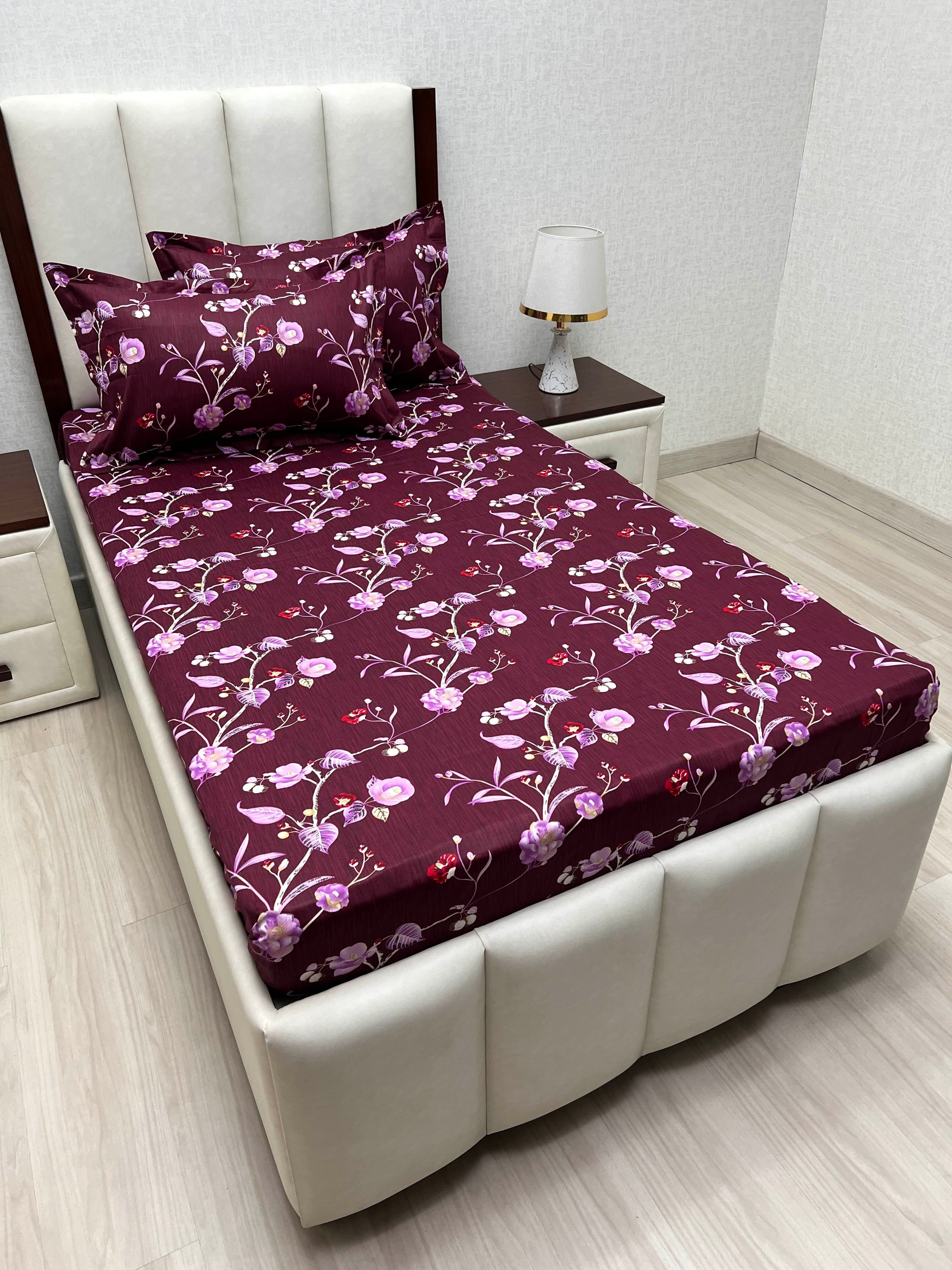 A-4878 - Pure Cotton 180 TC Single Bedsheet (173X236) with Two Pillow Covers (43X69)