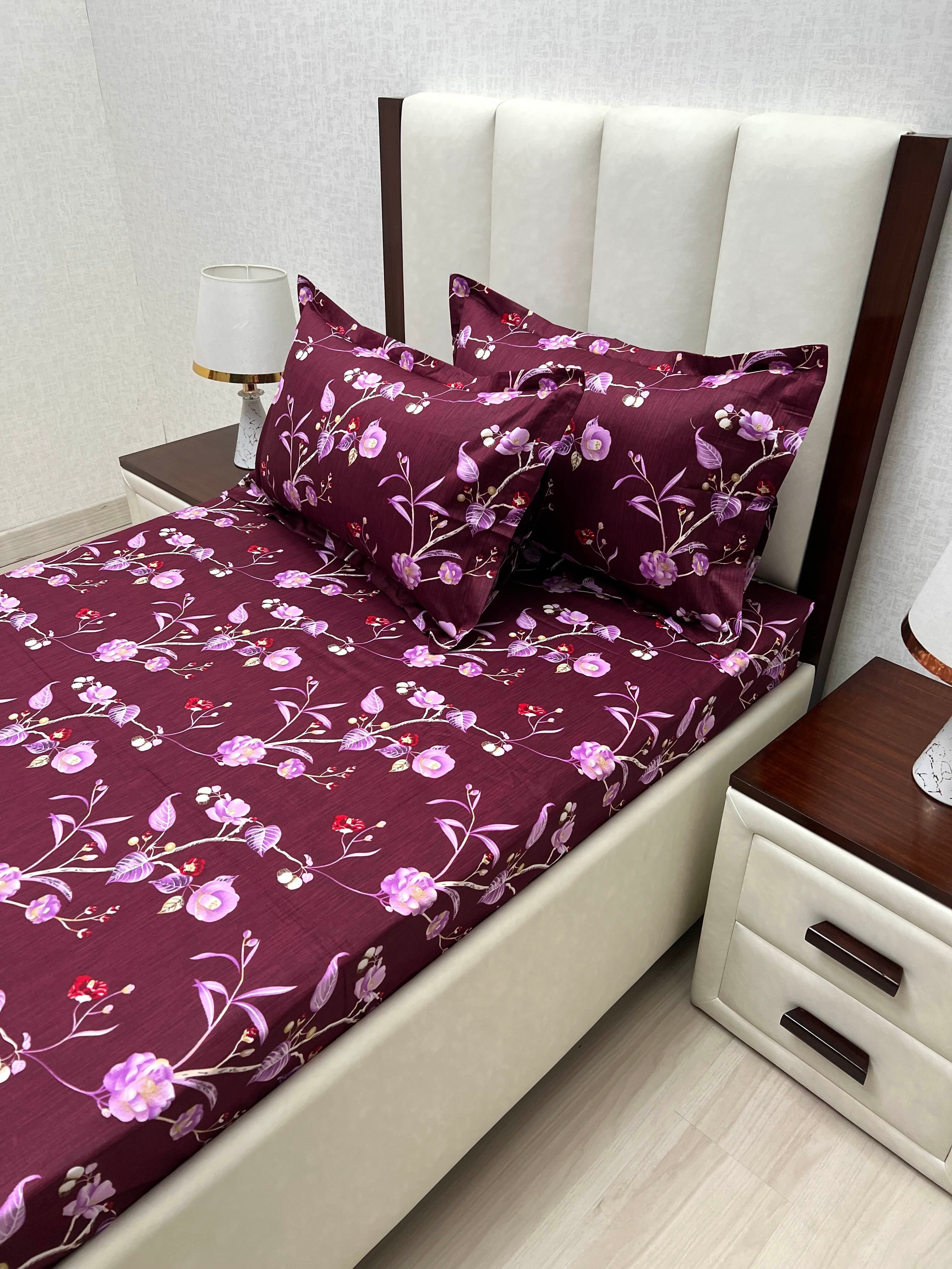 A-4878 - Pure Cotton 180 TC Single Bedsheet (173X236) with Two Pillow Covers (43X69)