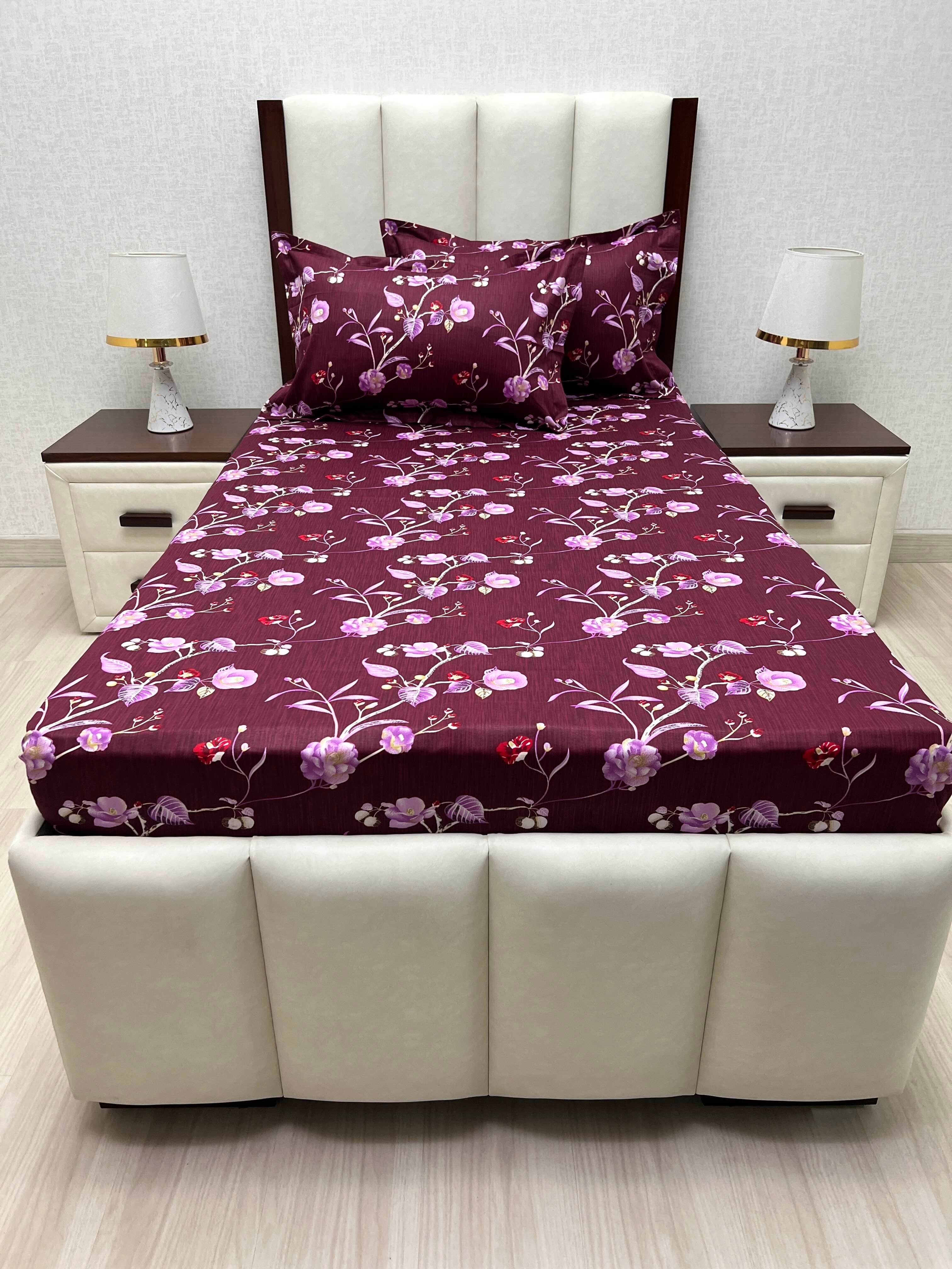 A-4878 - Pure Cotton 180 TC Single Bedsheet (173X236) with Two Pillow Covers (43X69)