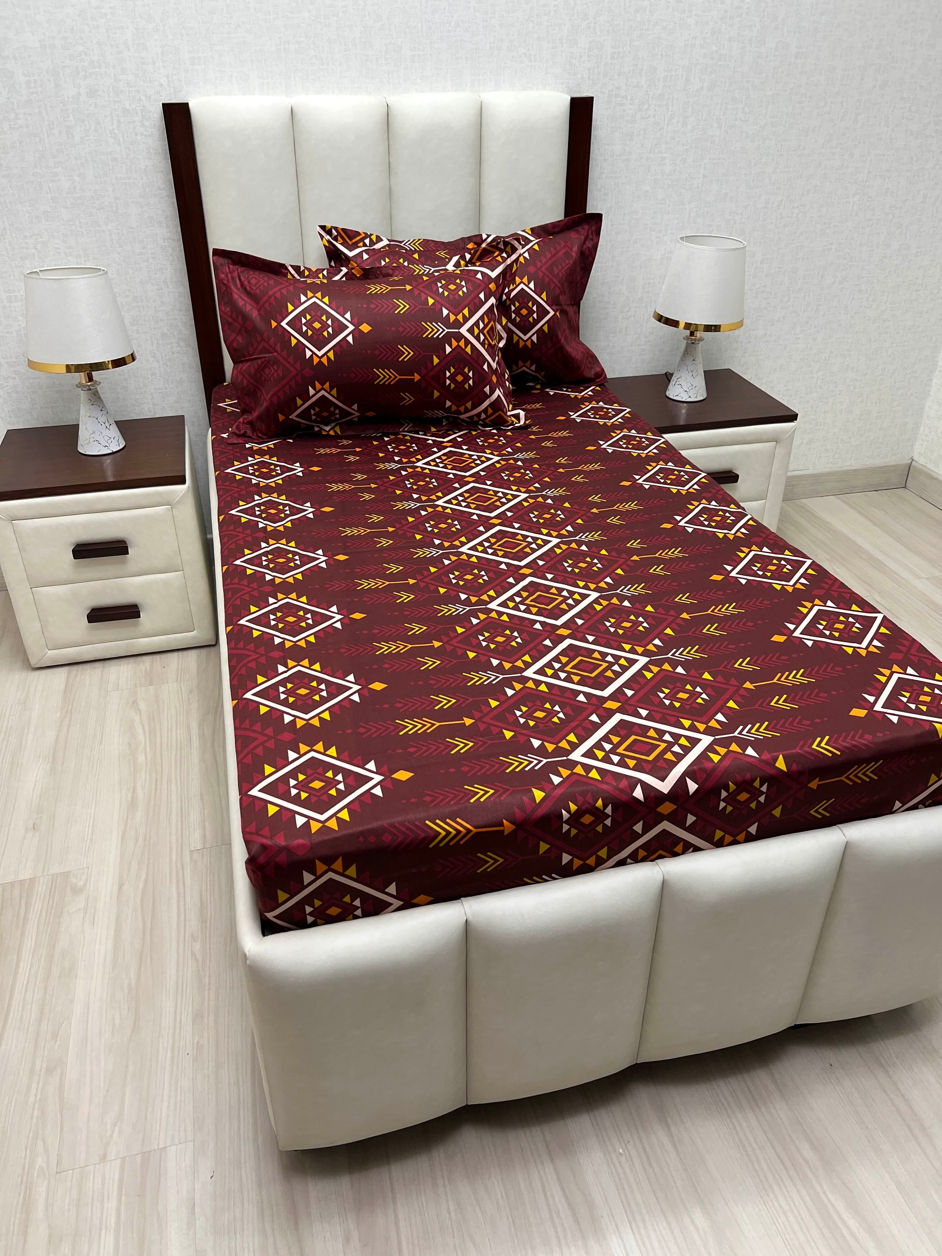 A-4882 - Pure Cotton 180 TC Single Bedsheet (173X236) with Two Pillow Covers (43X69)