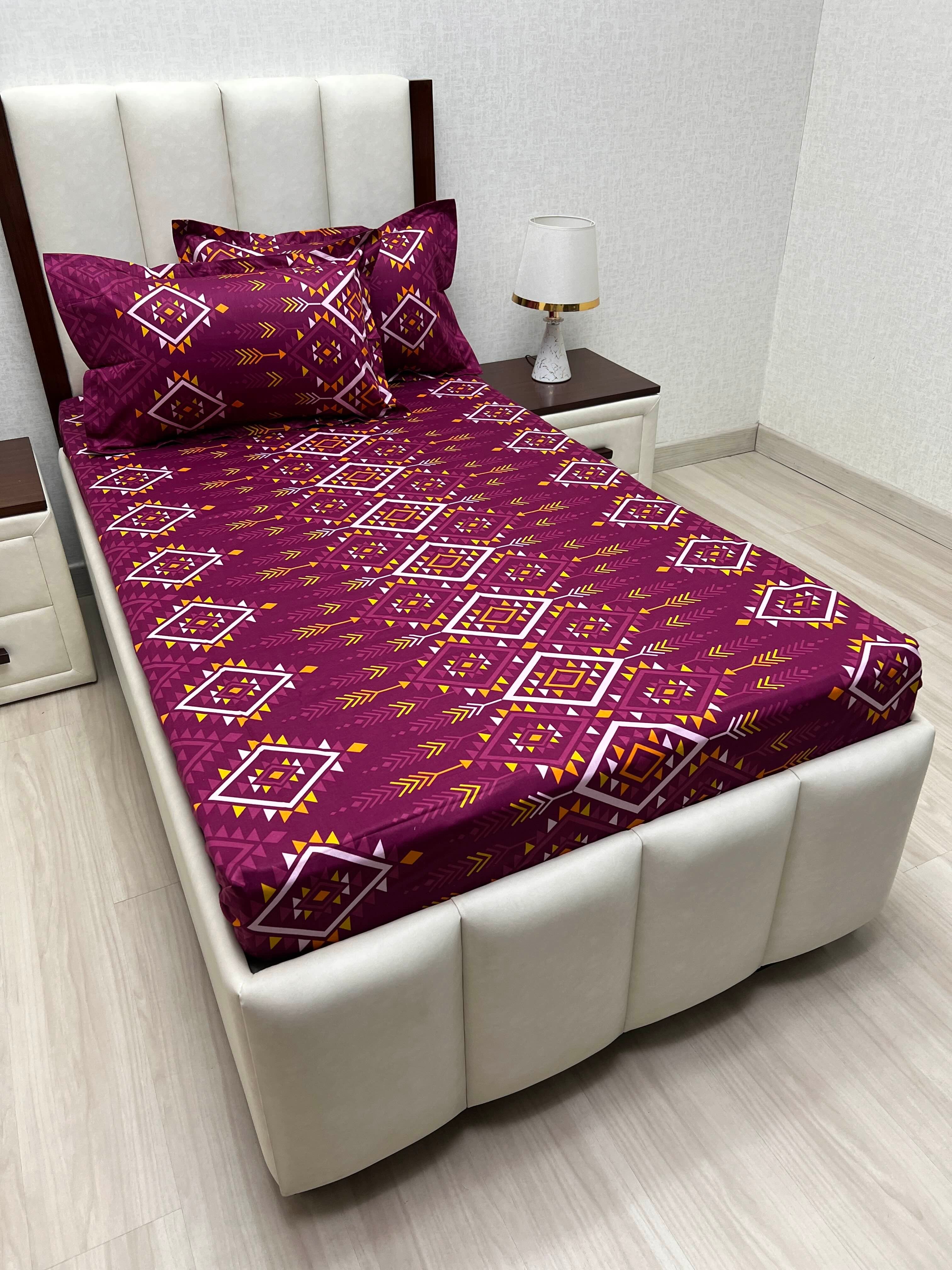 A-4884 - Pure Cotton 180 TC Single Bedsheet (173X236) with Two Pillow Covers (43X69)