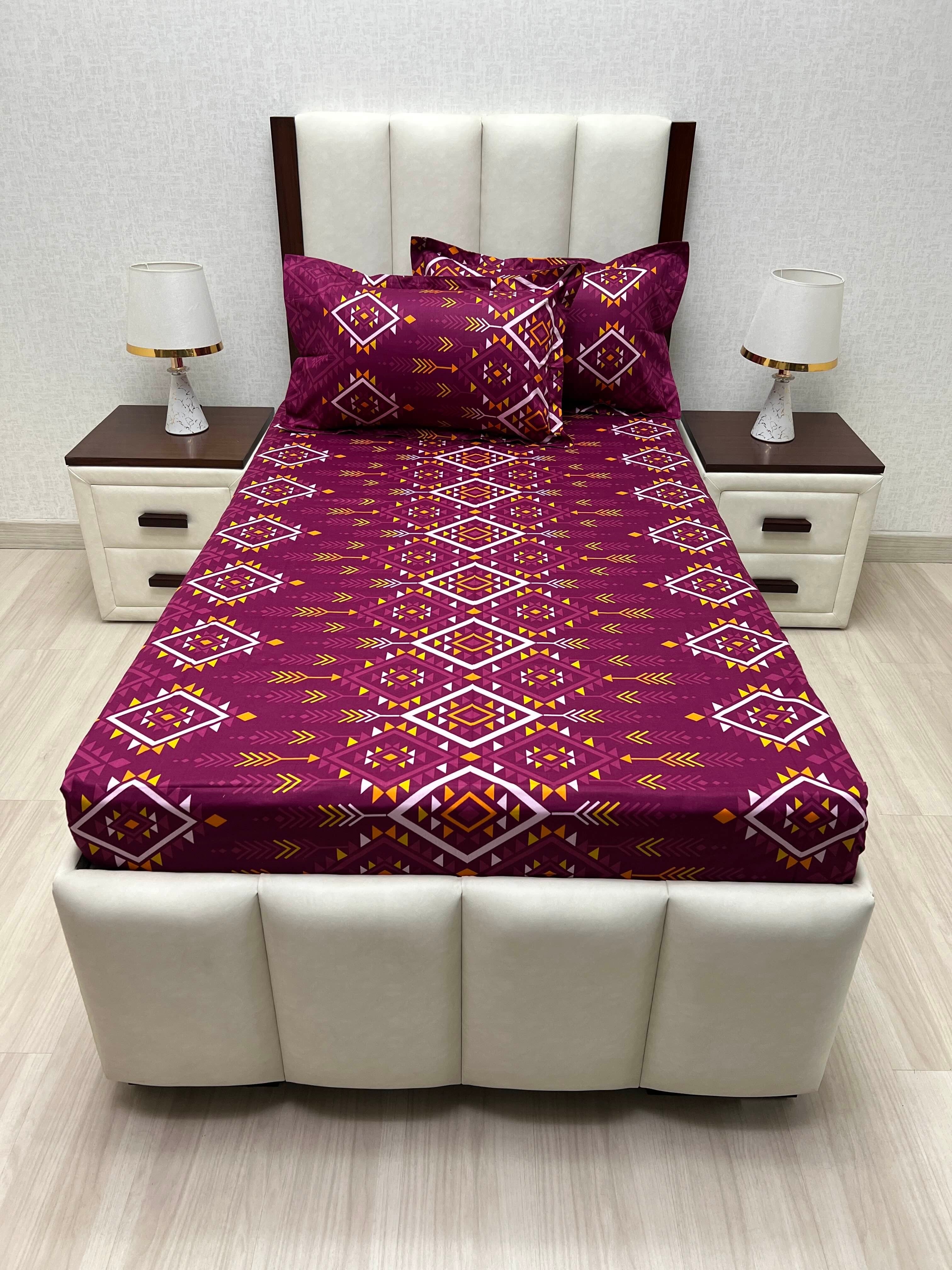 A-4884 - Pure Cotton 180 TC Single Bedsheet (173X236) with Two Pillow Covers (43X69)