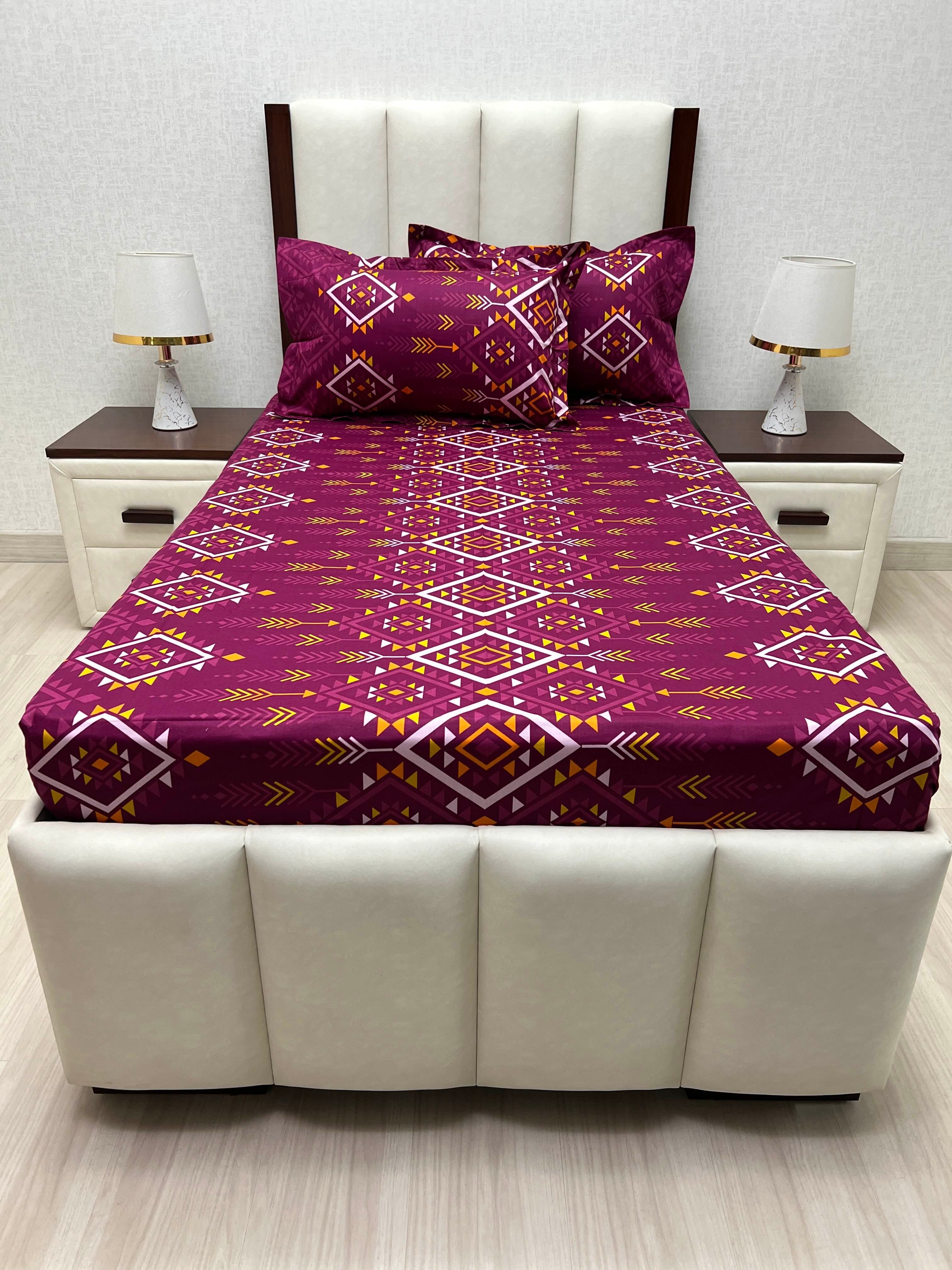 A-4884 - Pure Cotton 180 TC Single Bedsheet (173X236) with Two Pillow Covers (43X69)