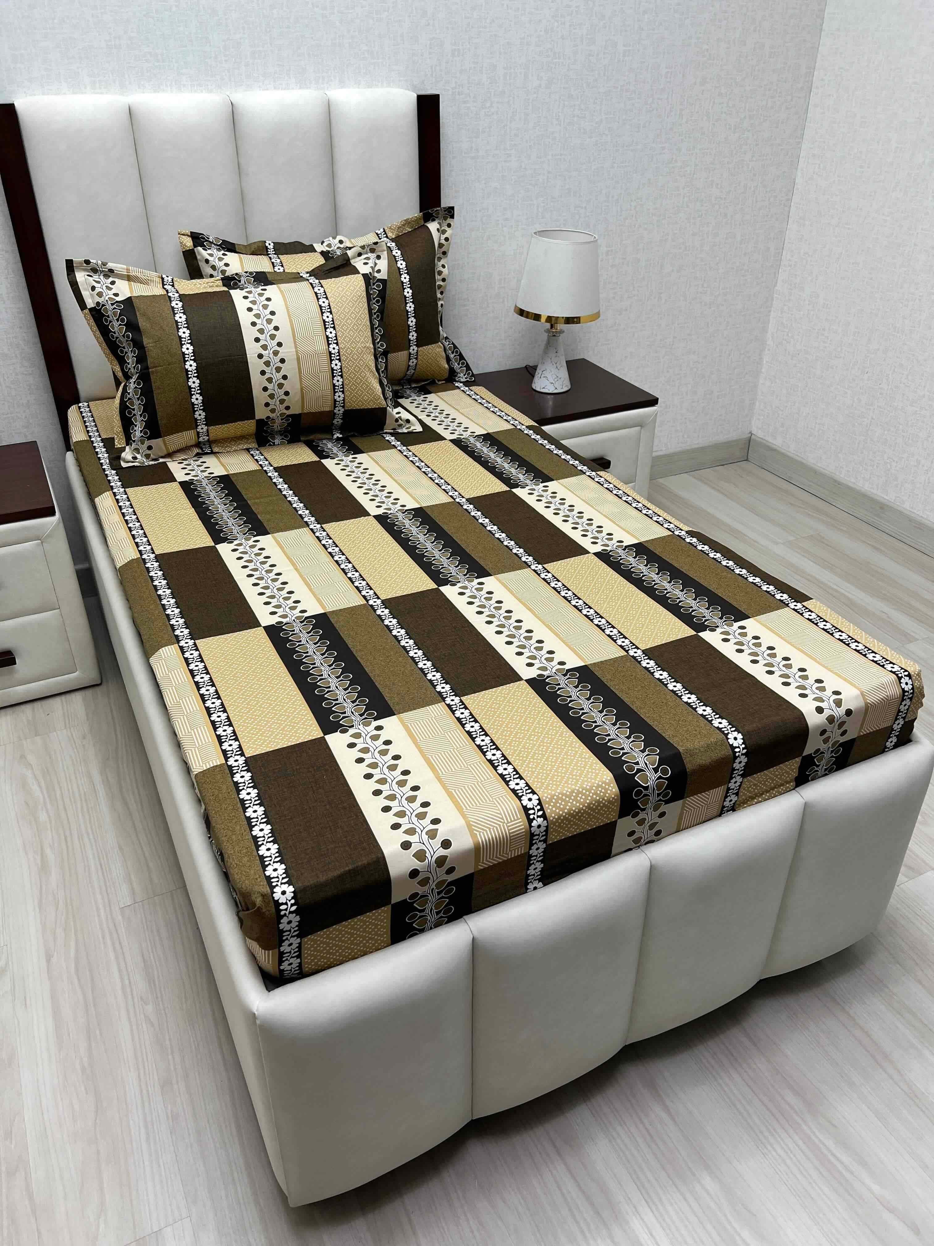 A-4885 - Pure Cotton 180 TC Single Bedsheet (173X236) with Two Pillow Covers (43X69)