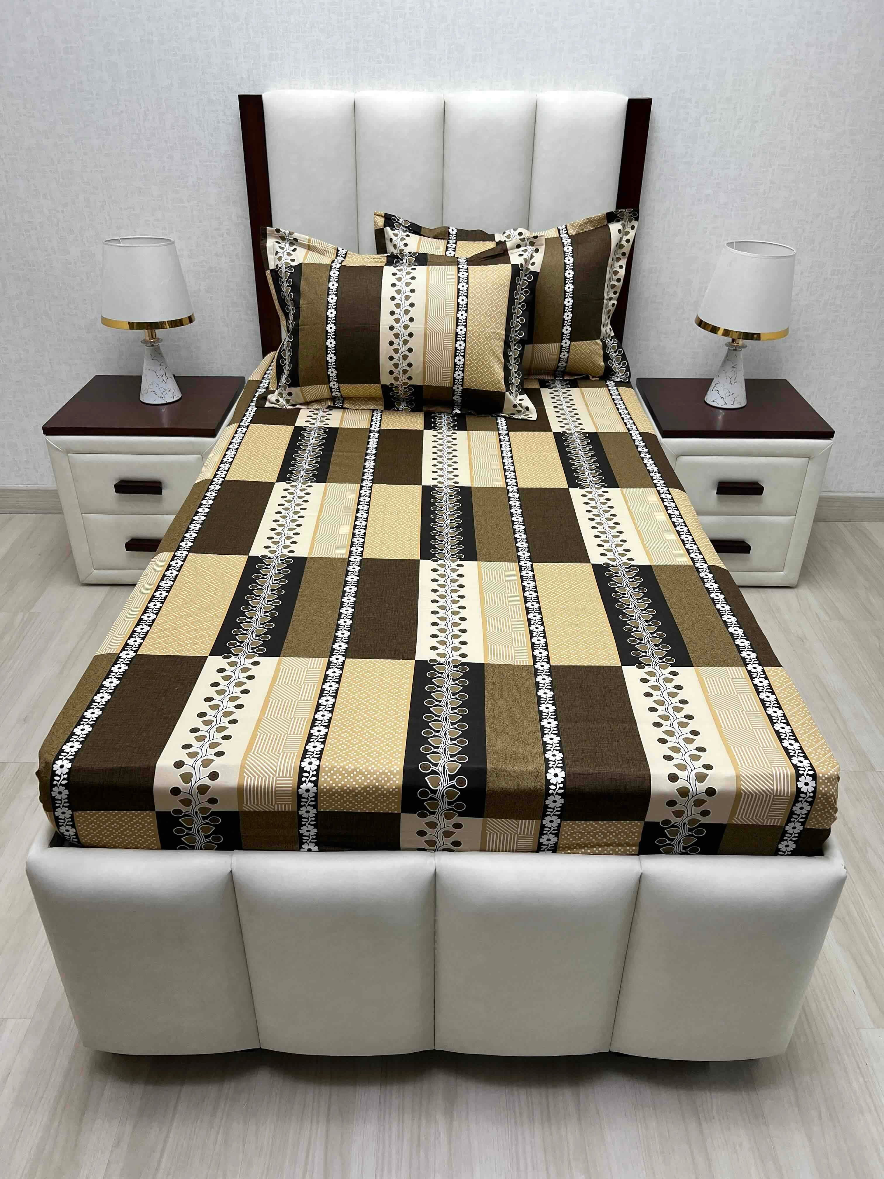 A-4885 - Pure Cotton 180 TC Single Bedsheet (173X236) with Two Pillow Covers (43X69)