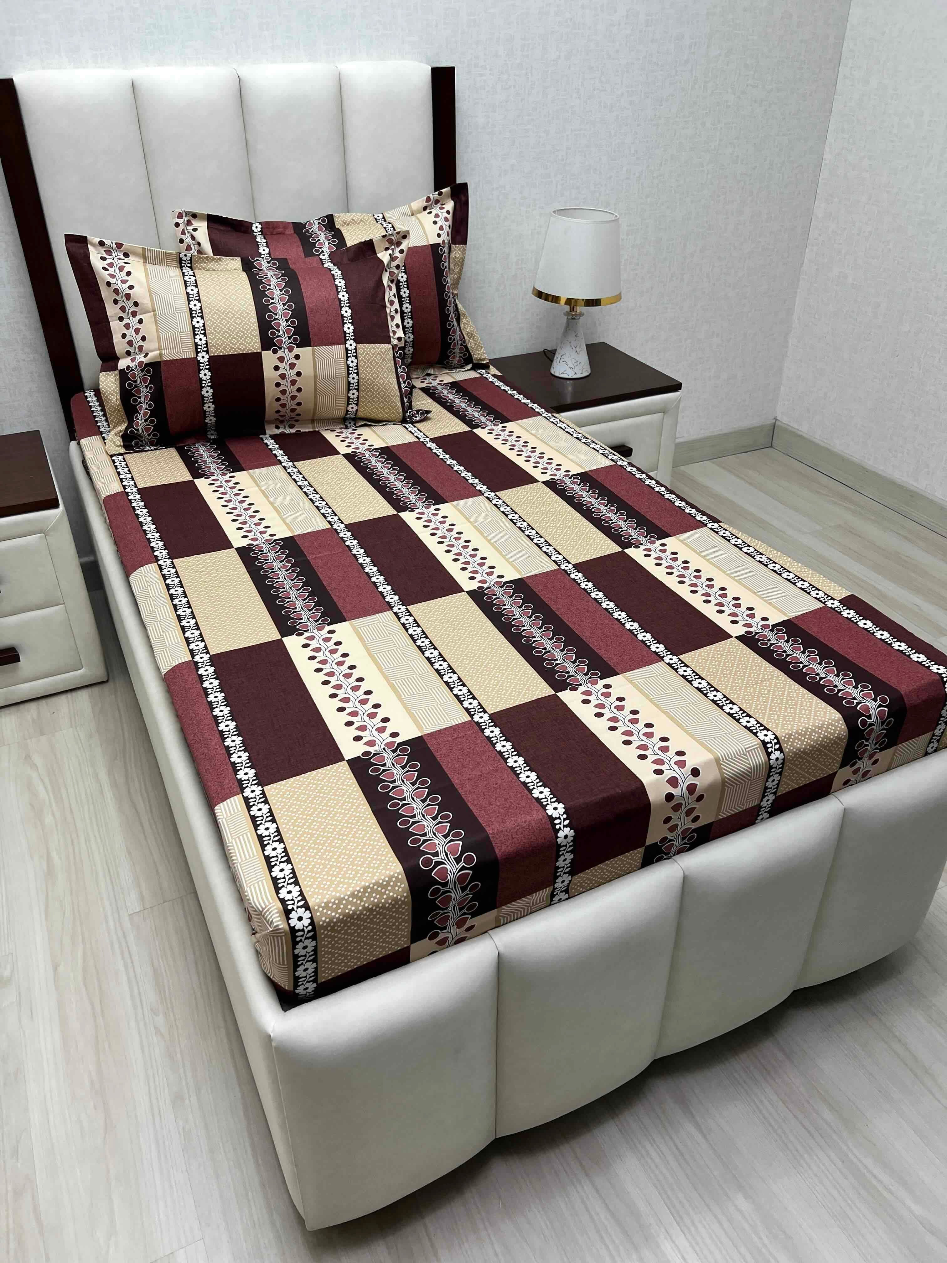 A-4886 - Pure Cotton 180 TC Single Bedsheet (173X236) with Two Pillow Covers (43X69)