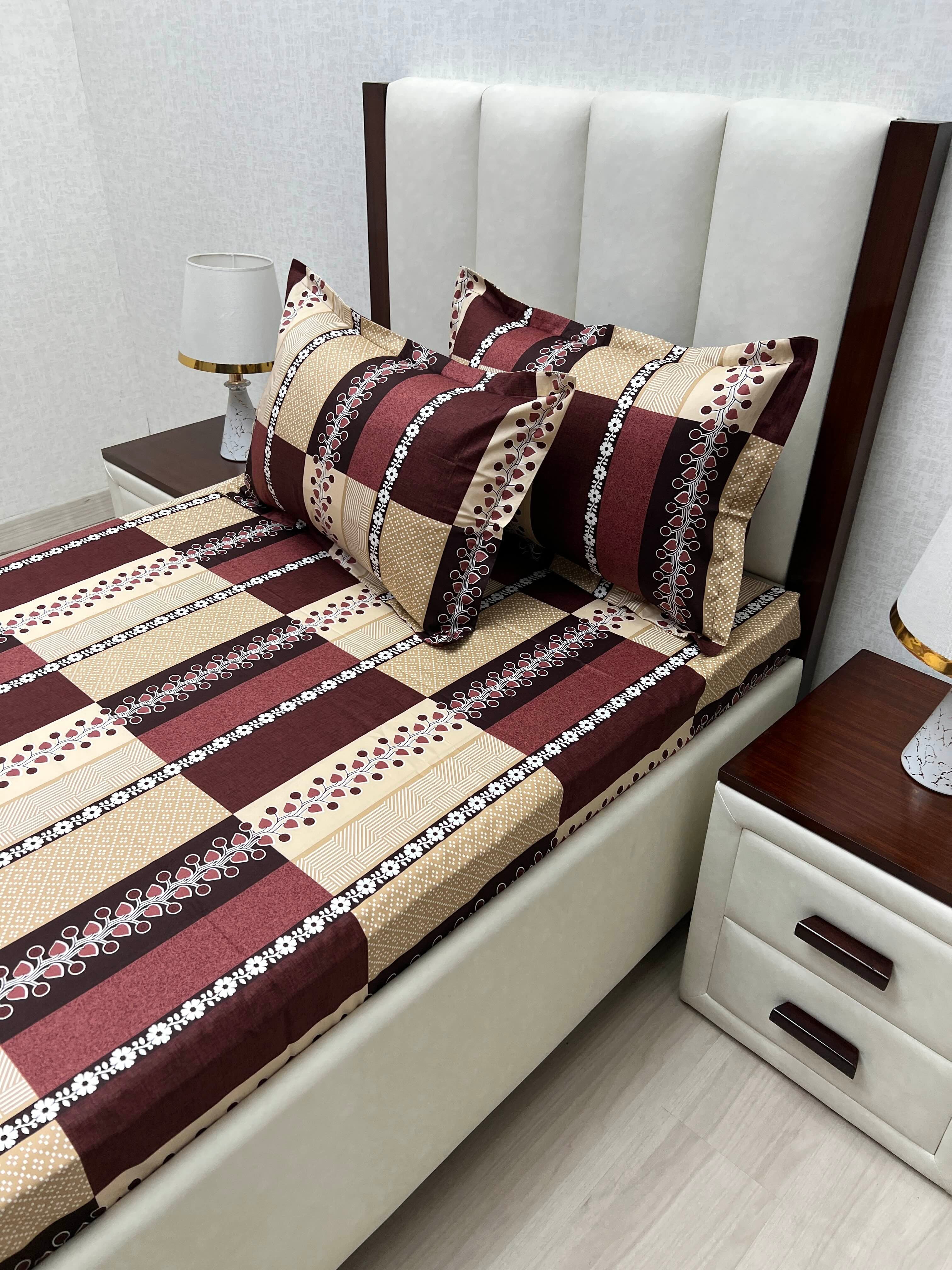 A-4886 - Pure Cotton 180 TC Single Bedsheet (173X236) with Two Pillow Covers (43X69)