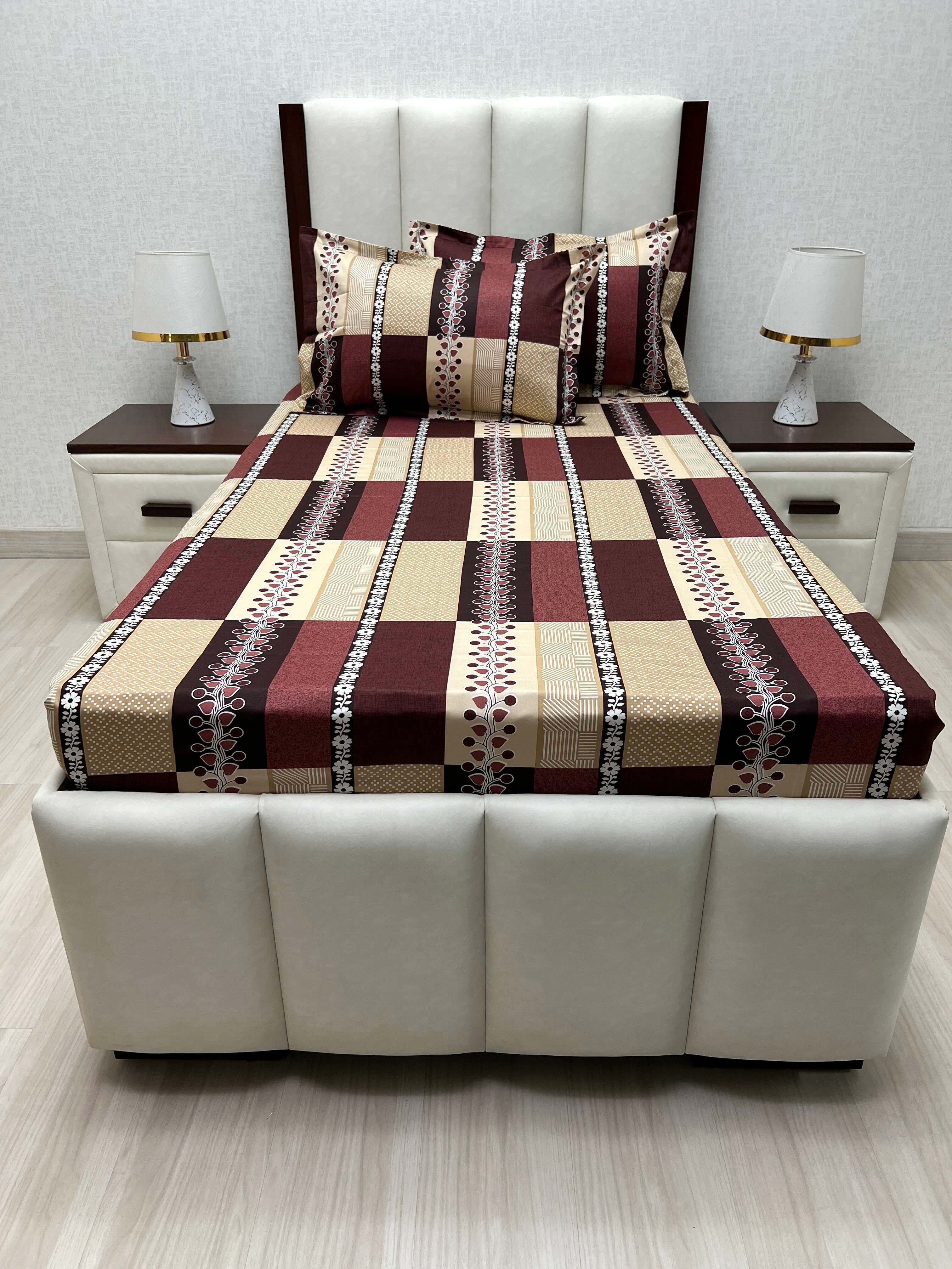 A-4886 - Pure Cotton 180 TC Single Bedsheet (173X236) with Two Pillow Covers (43X69)