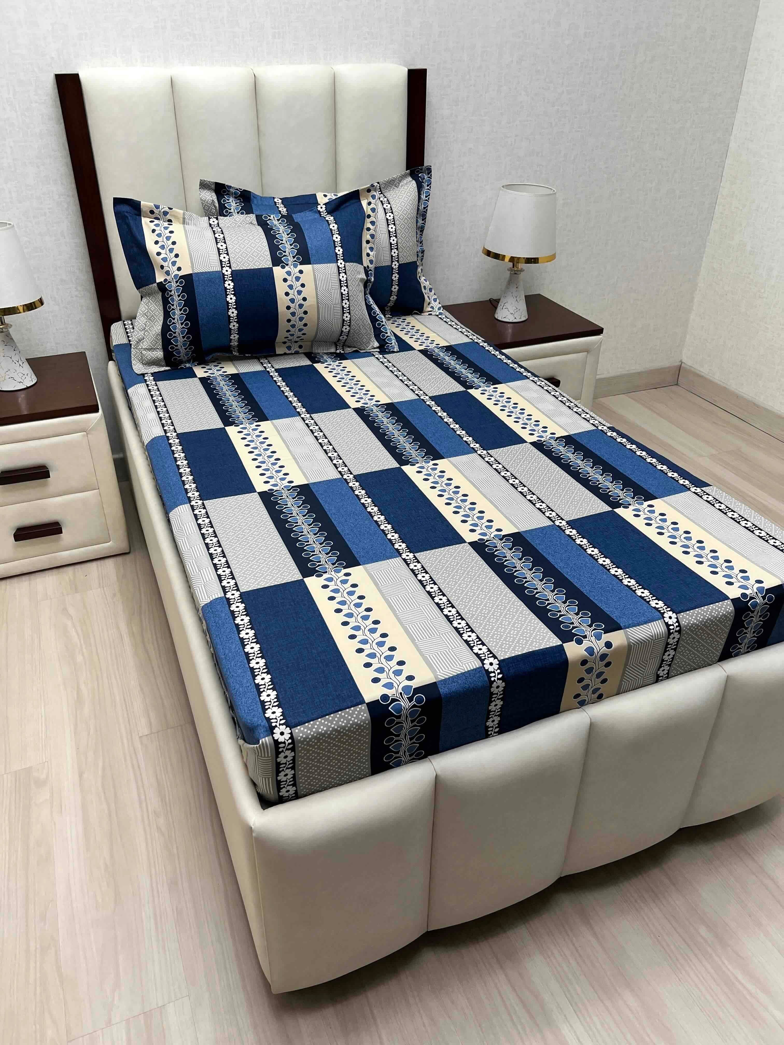 A-4887 - Pure Cotton 180 TC Single Bedsheet (173X236) with Two Pillow Covers (43X69)