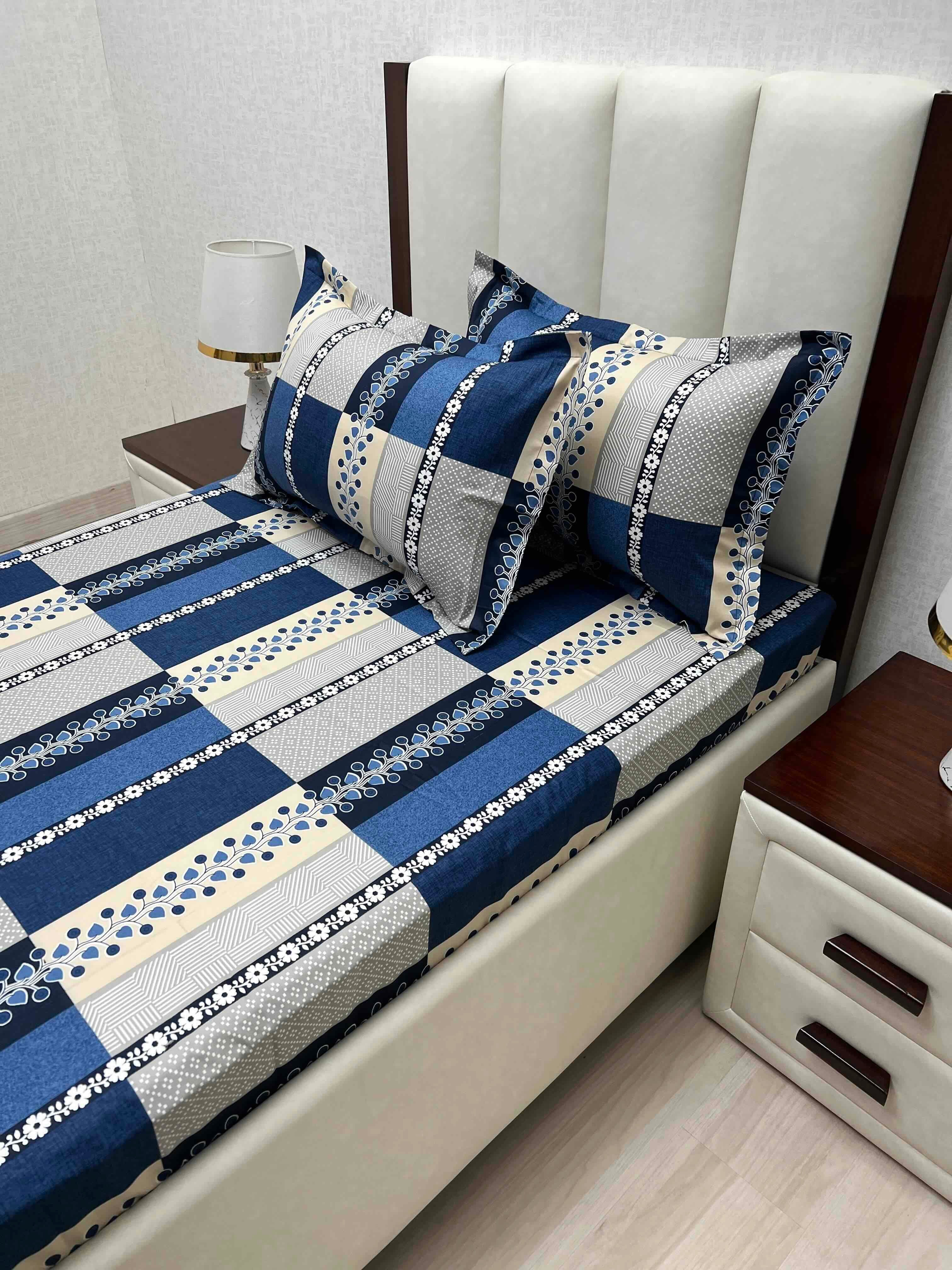 A-4887 - Pure Cotton 180 TC Single Bedsheet (173X236) with Two Pillow Covers (43X69)