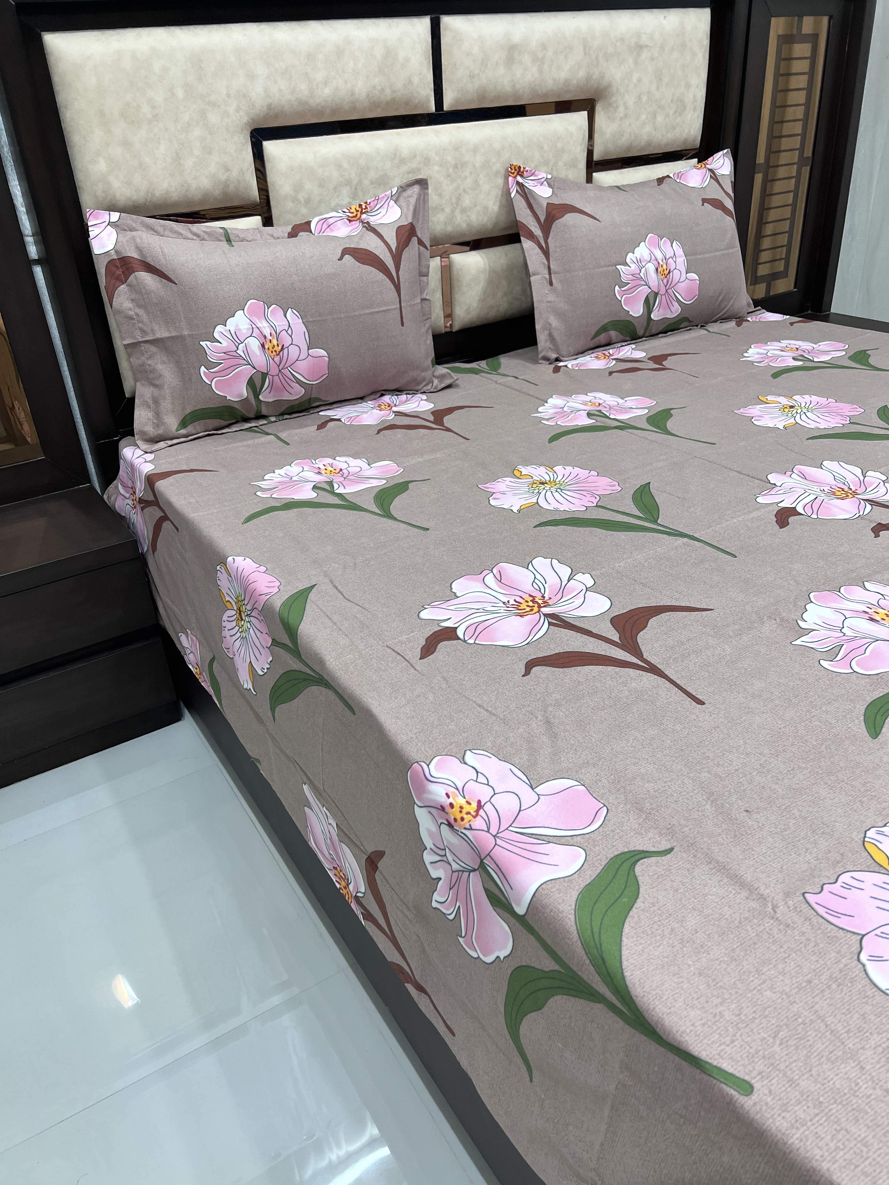 Amulya Collection Pure Decor Poly Cotton 300 TC Queen Size Double Bedsheet (228X254) with Two Pillow Covers (43X68)
