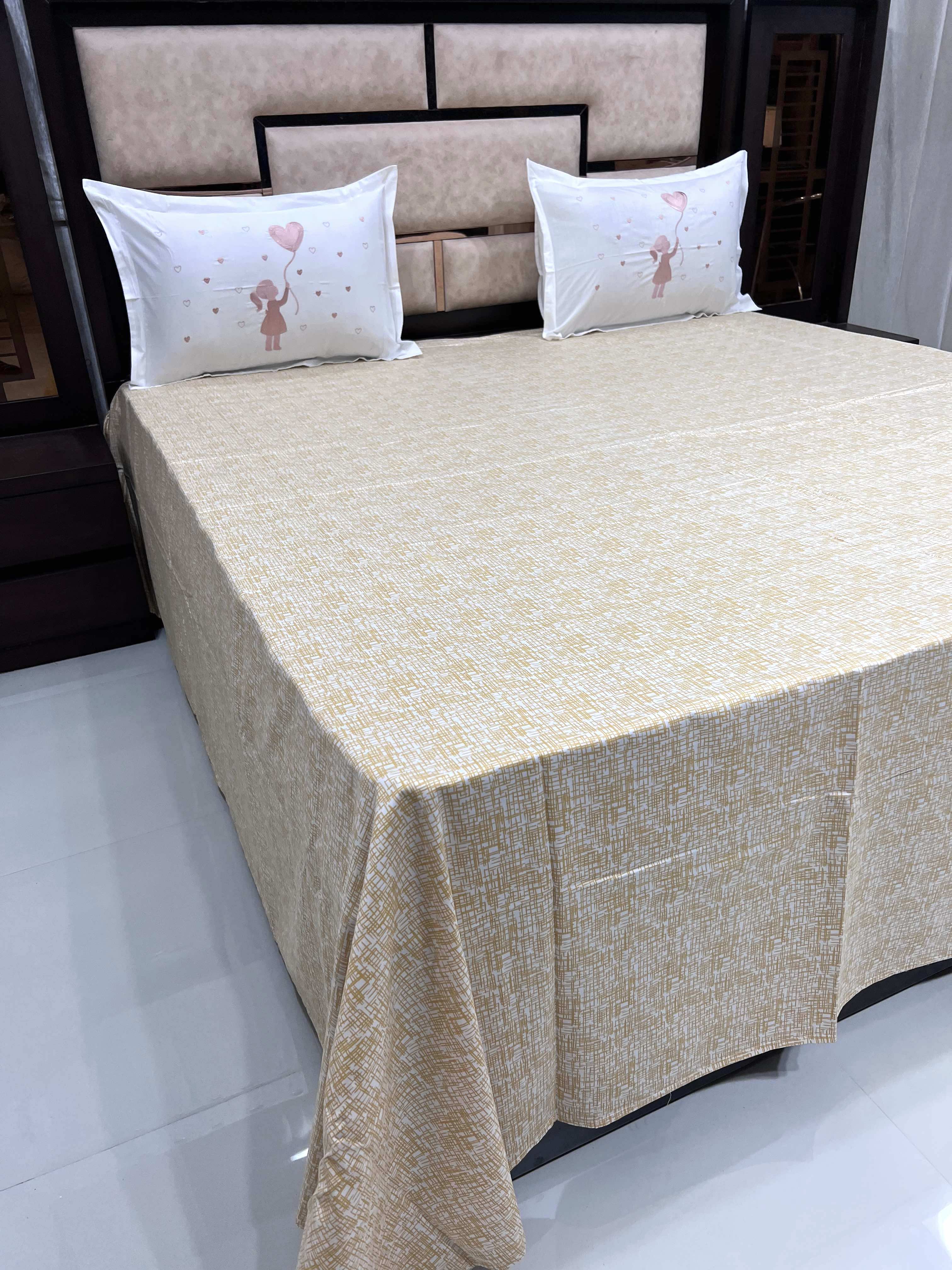 Brocade Collection Pure Decor Pure Cotton 400 TC King Size Double Bedsheet (274X274) with Premium Embroidery on Two Pillow Covers (50X76)