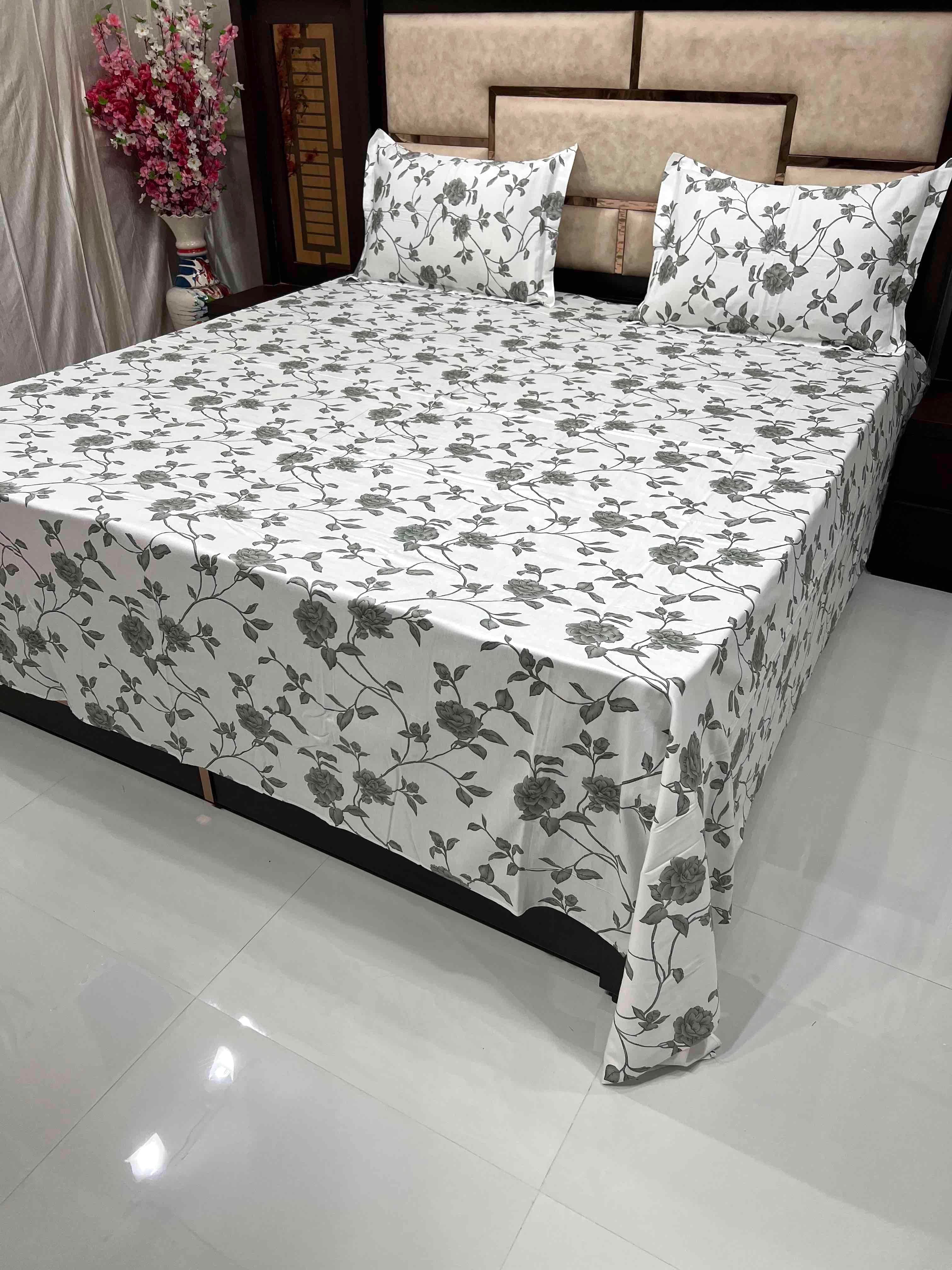 Mansion Collection Pure Decor Pure Cotton 210 TC King Size Double Bedsheet (274X274) with Two Pillow Covers (50X76)