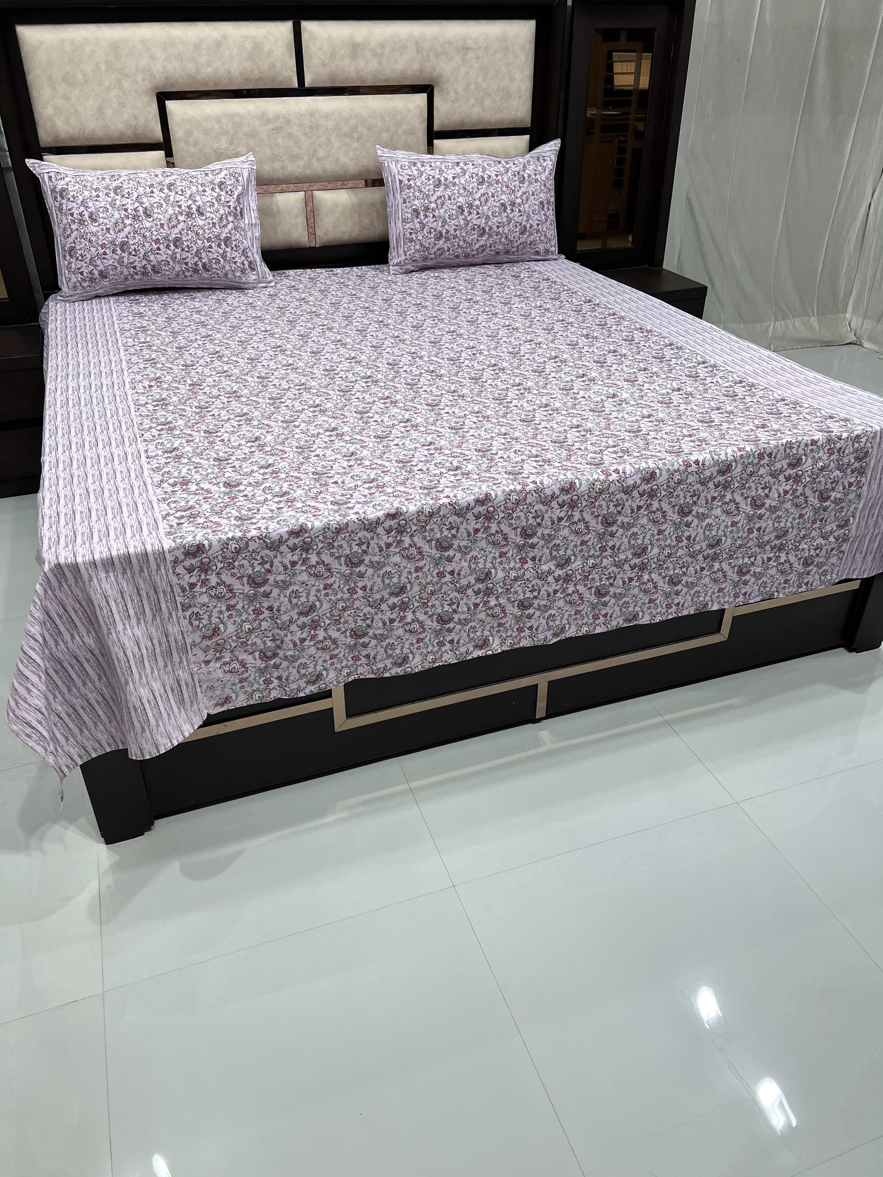 Evoque Sib Collection Pure Decor Pure Cotton 300 TC Queen Size Double Bedsheet (228X254) with Two Pillow Covers (43X68)
