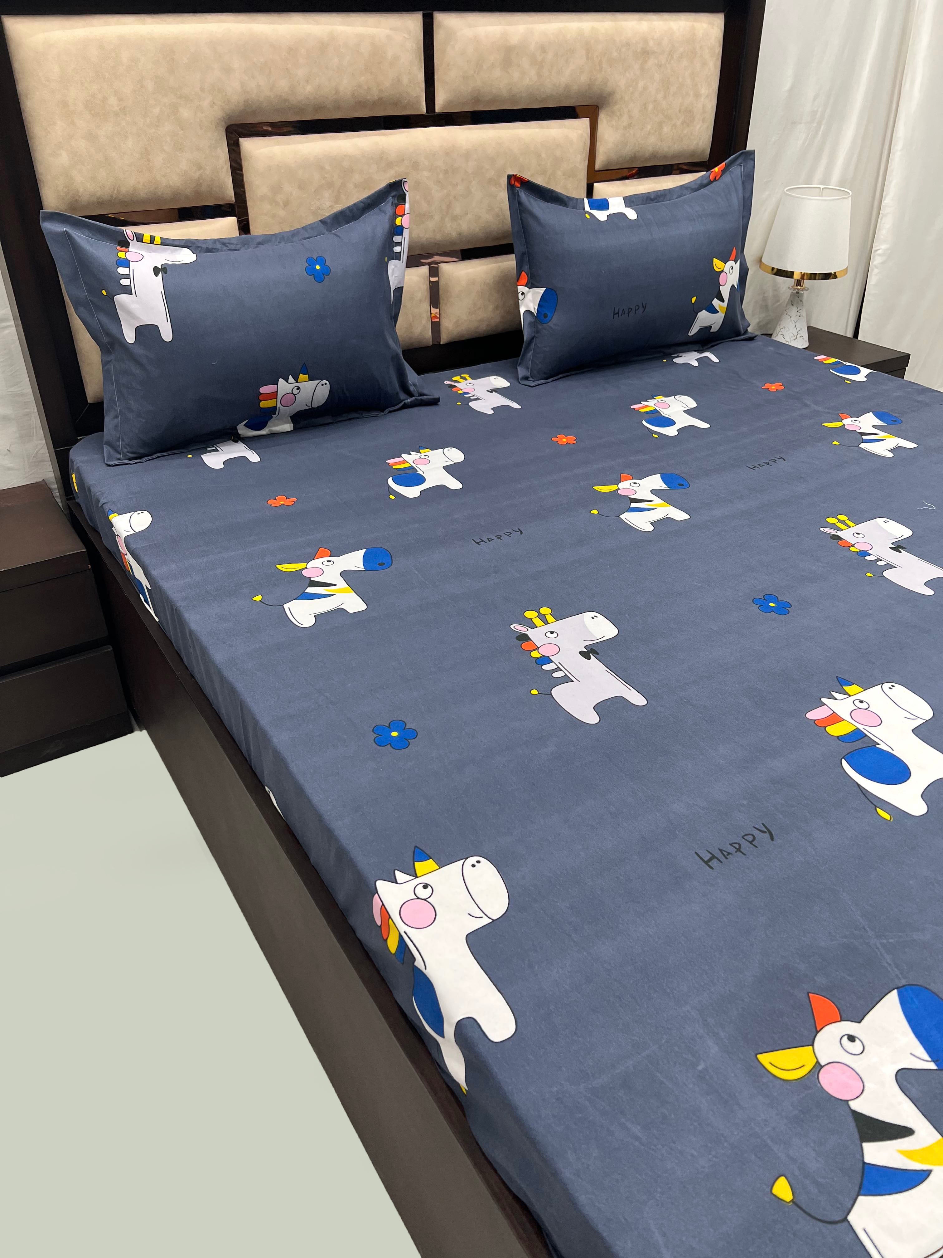 Kids Collection Pure Decor Poly Cotton 300 TC Queen Size Double Bedsheet (228X254) with Two Pillow Covers (43X68)