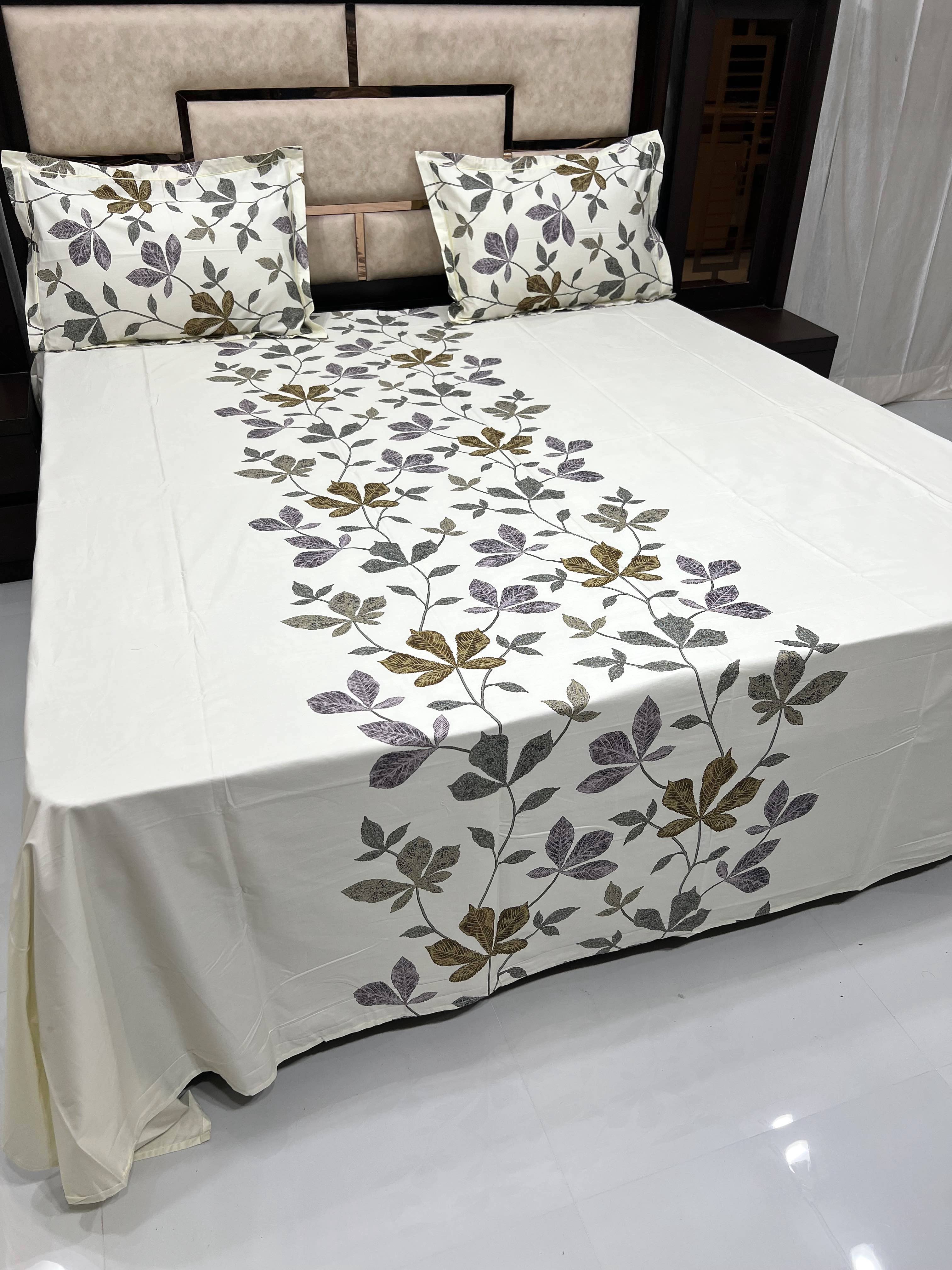 Majestic Collection Pure Decor Pure Cotton 500 TC King Size Digital Print Double Bedsheet (274X274) with Two Pillow Covers (50X76)