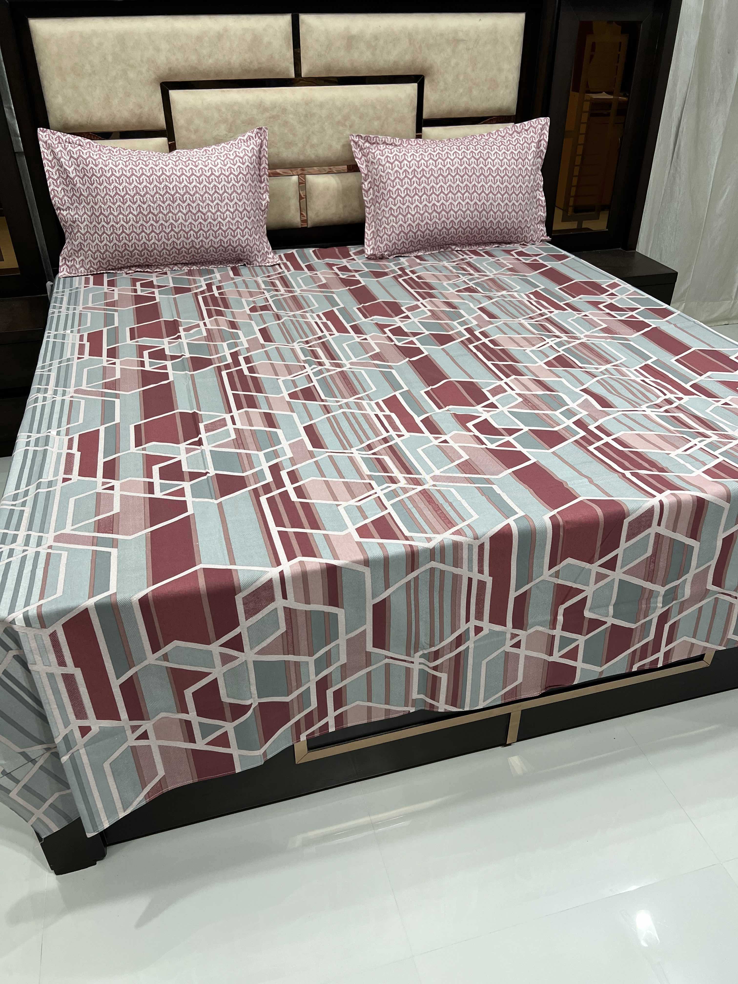 Passion Collection Pure Decor Pure Cotton 300 TC Queen Size Double Bedsheet (228X254) with Two Pillow Covers (43X68)