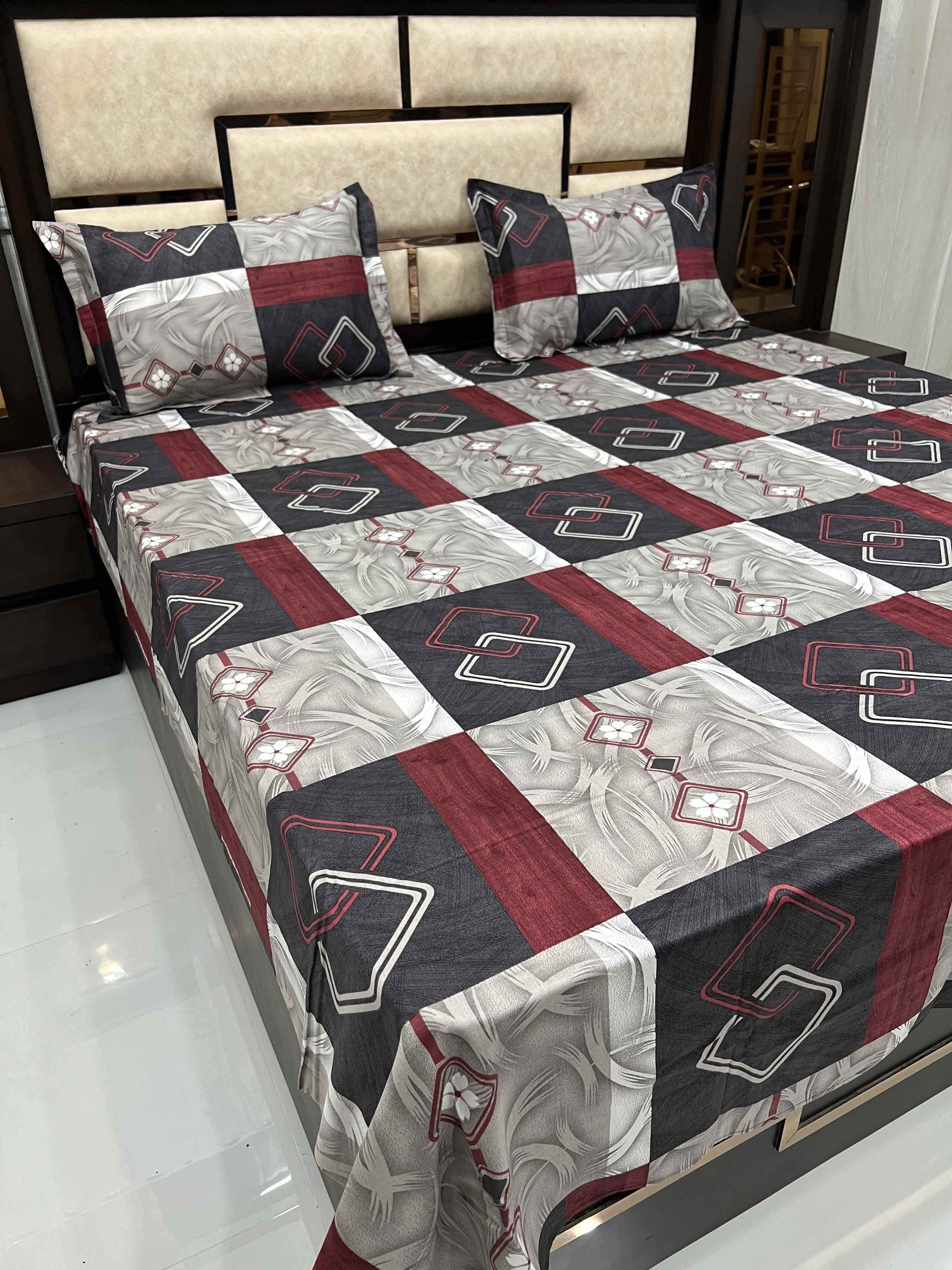 Passion Fur Collection Pure Decor Pure Cotton 180 TC Queen Size Double Bedsheet (228X254) with Two Pillow Covers (43X68)