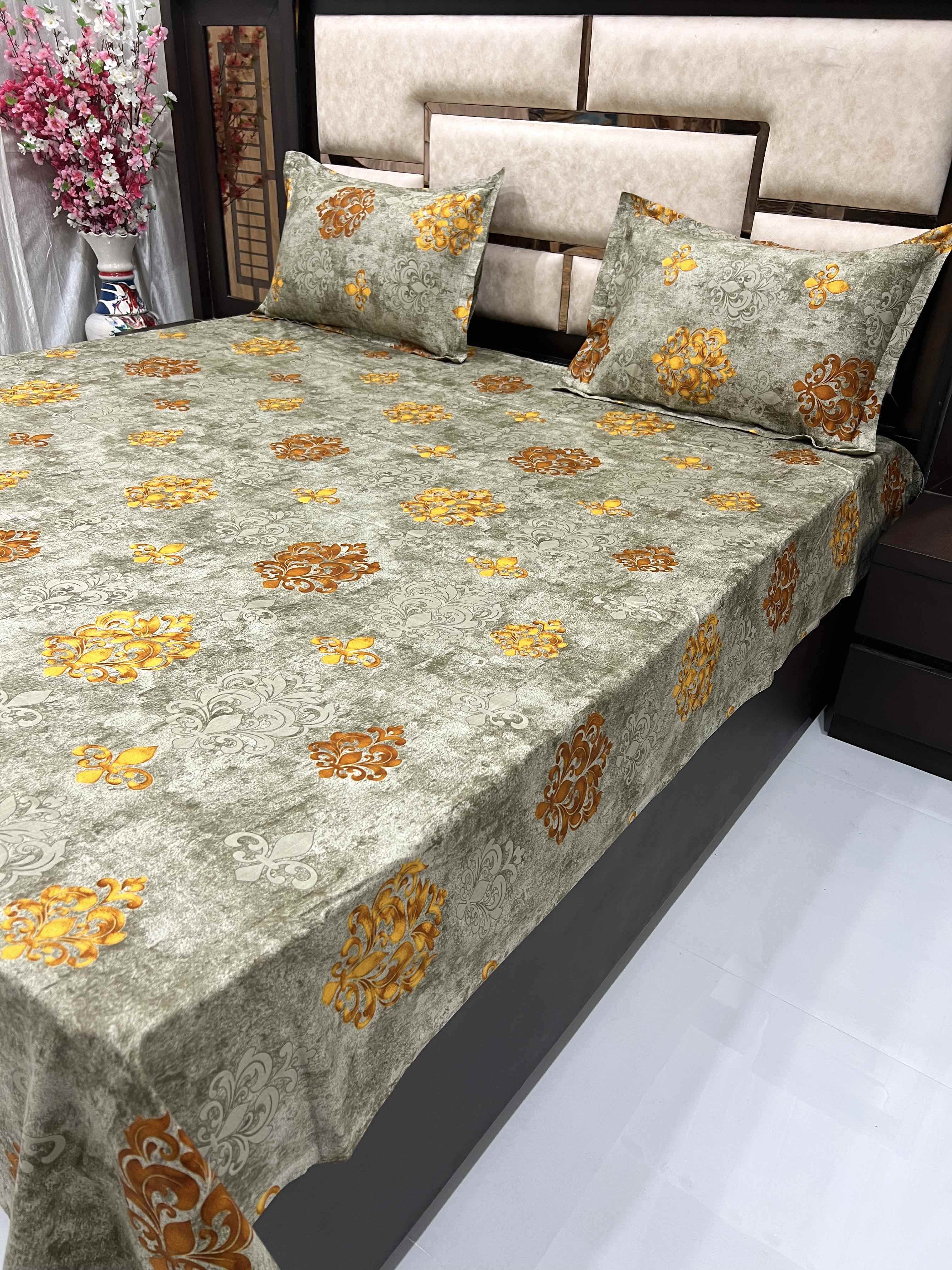 Passion Fur Collection Pure Decor Pure Cotton 400 TC Queen Size Double Bedsheet (228X254) with Two Pillow Covers (43X68)